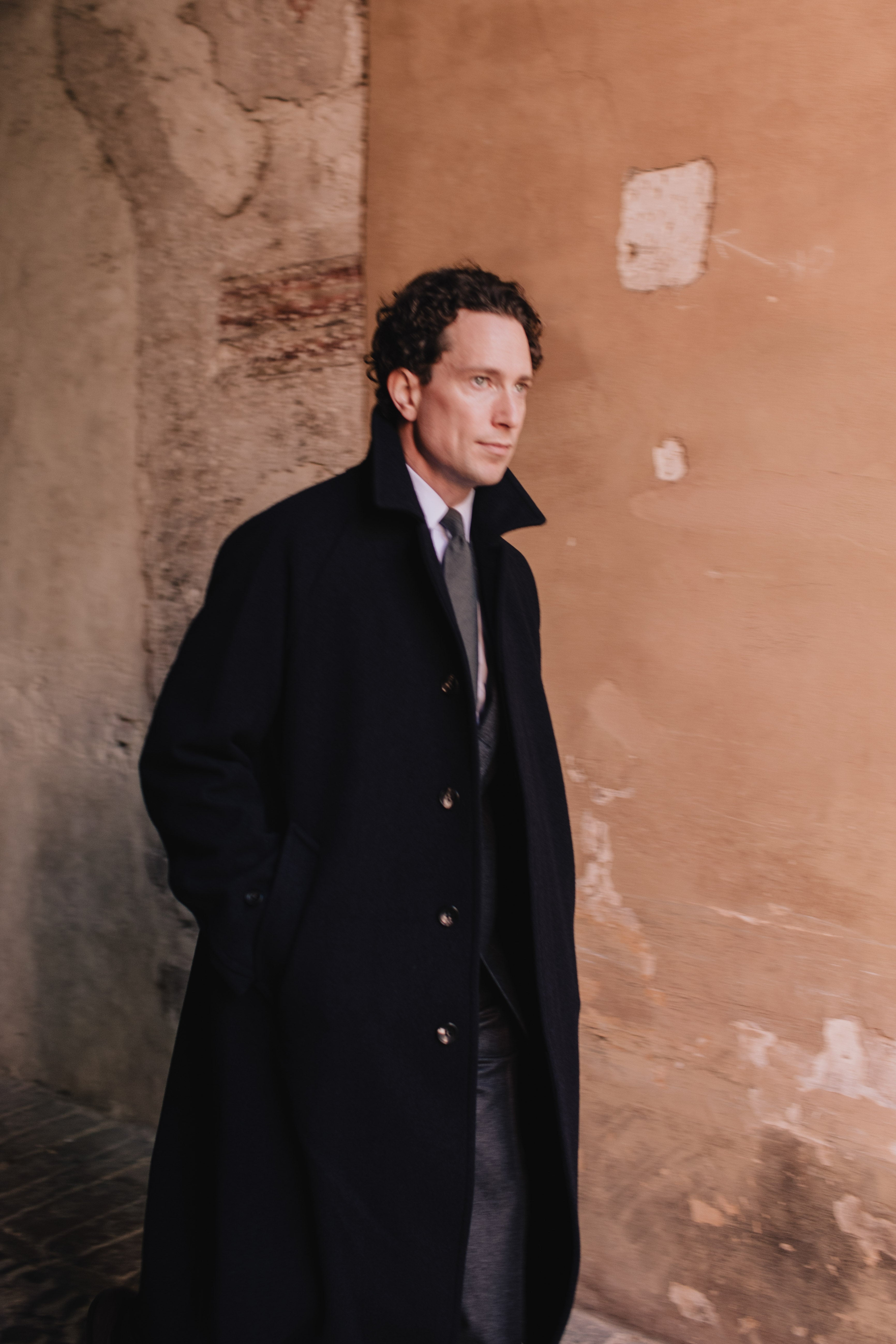 Raglan Sleeve Overcoat Wool Navy