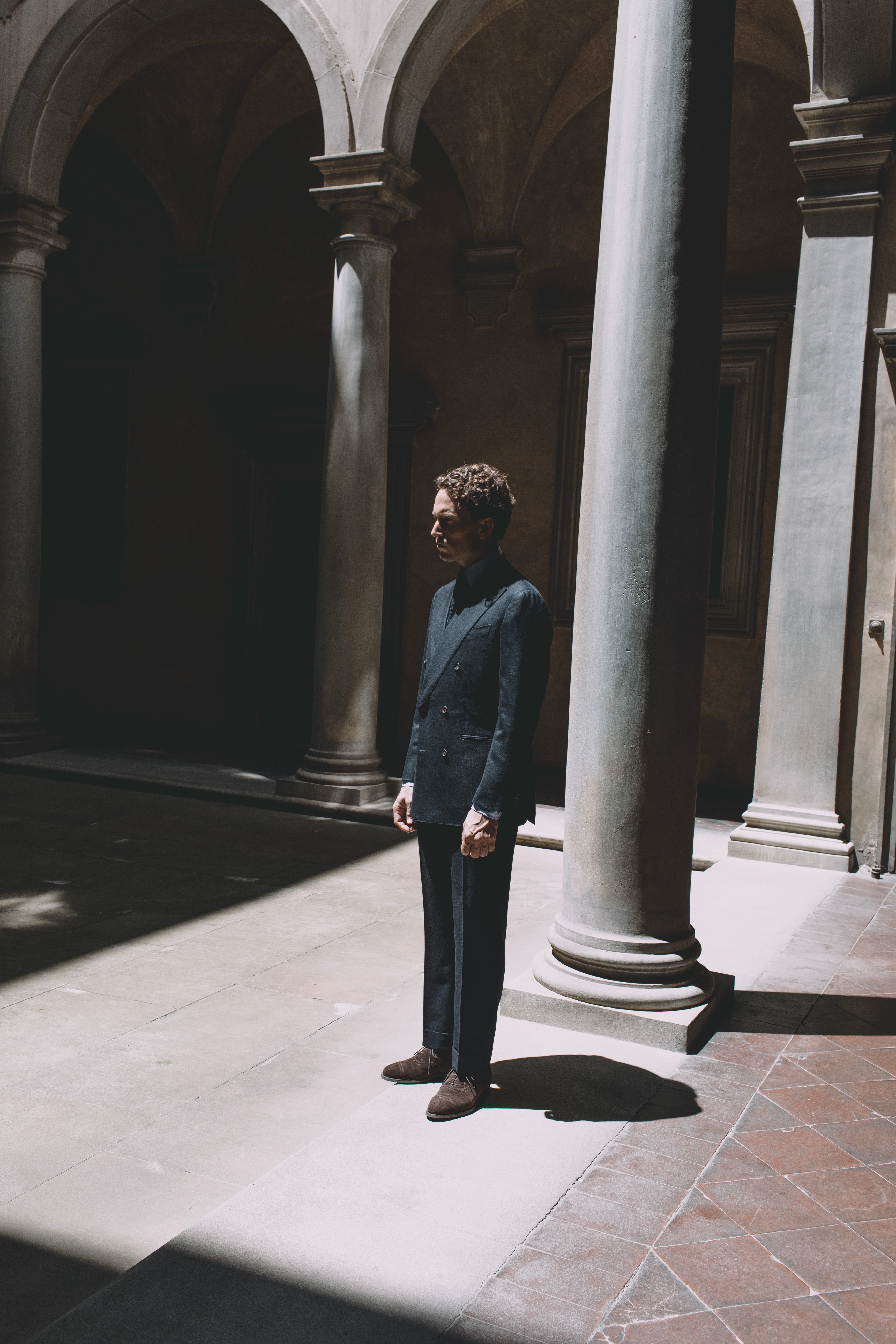 Suit Double Breasted Navy Wool Herringbone