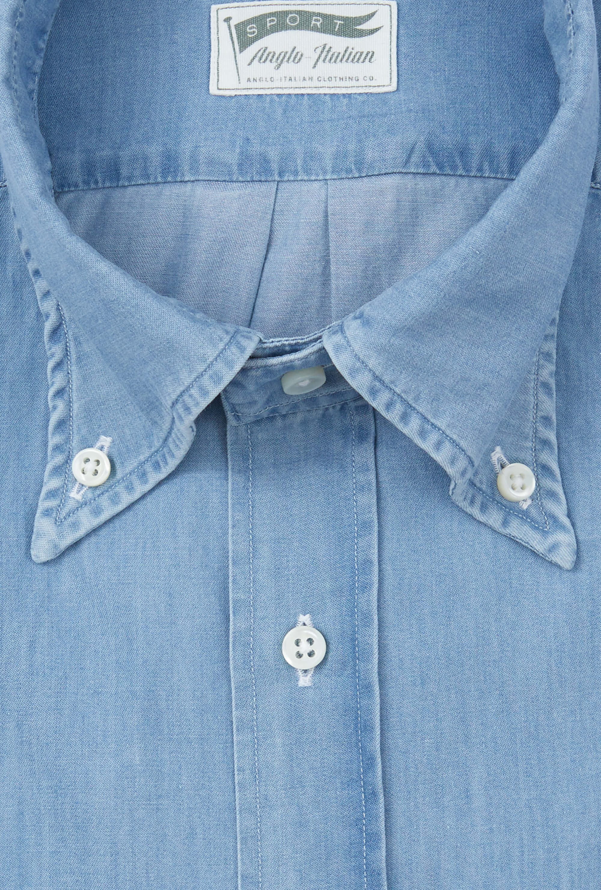 Button Down Sport Shirt Light Wash Denim