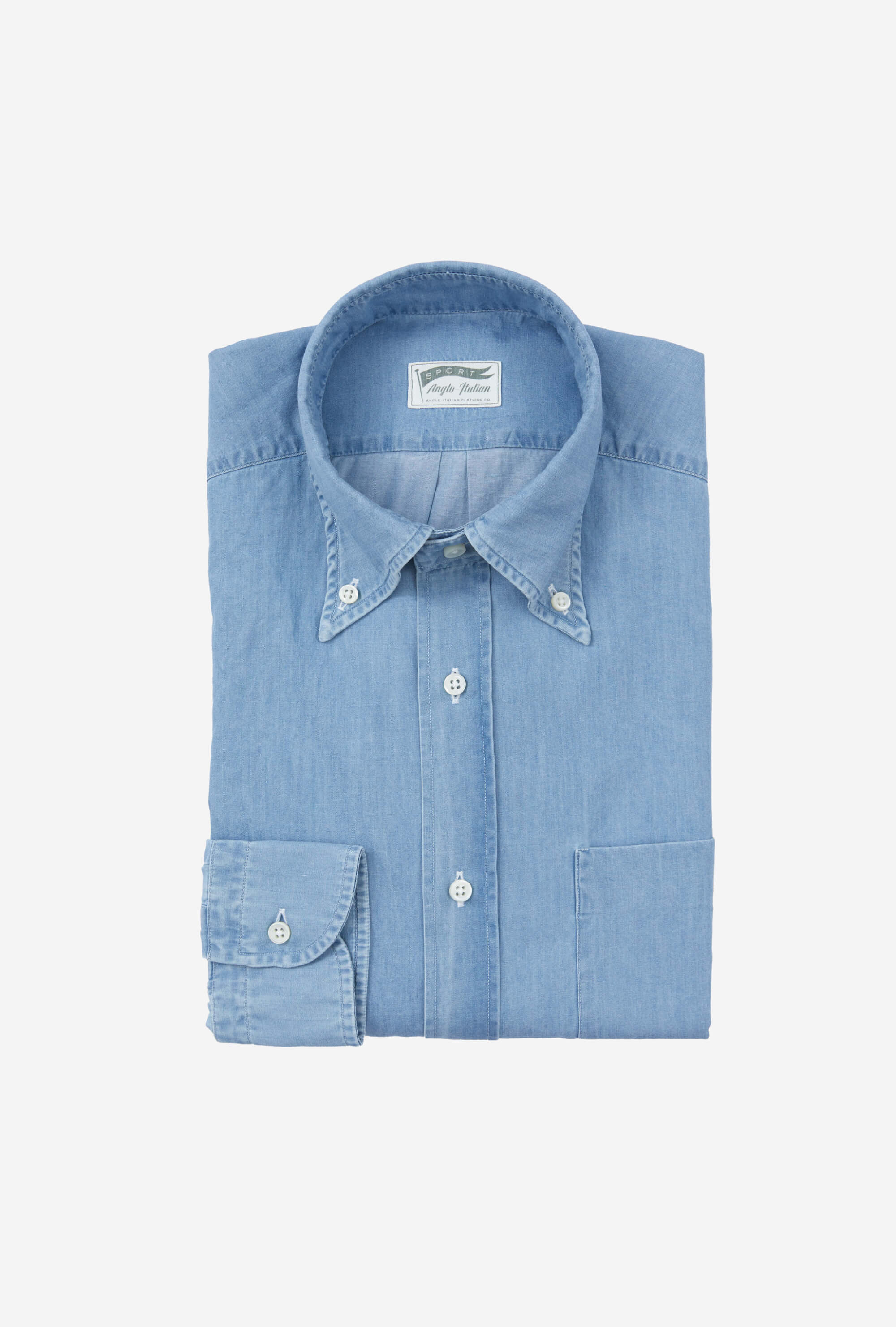 Button Down Sport Shirt Light Wash Denim