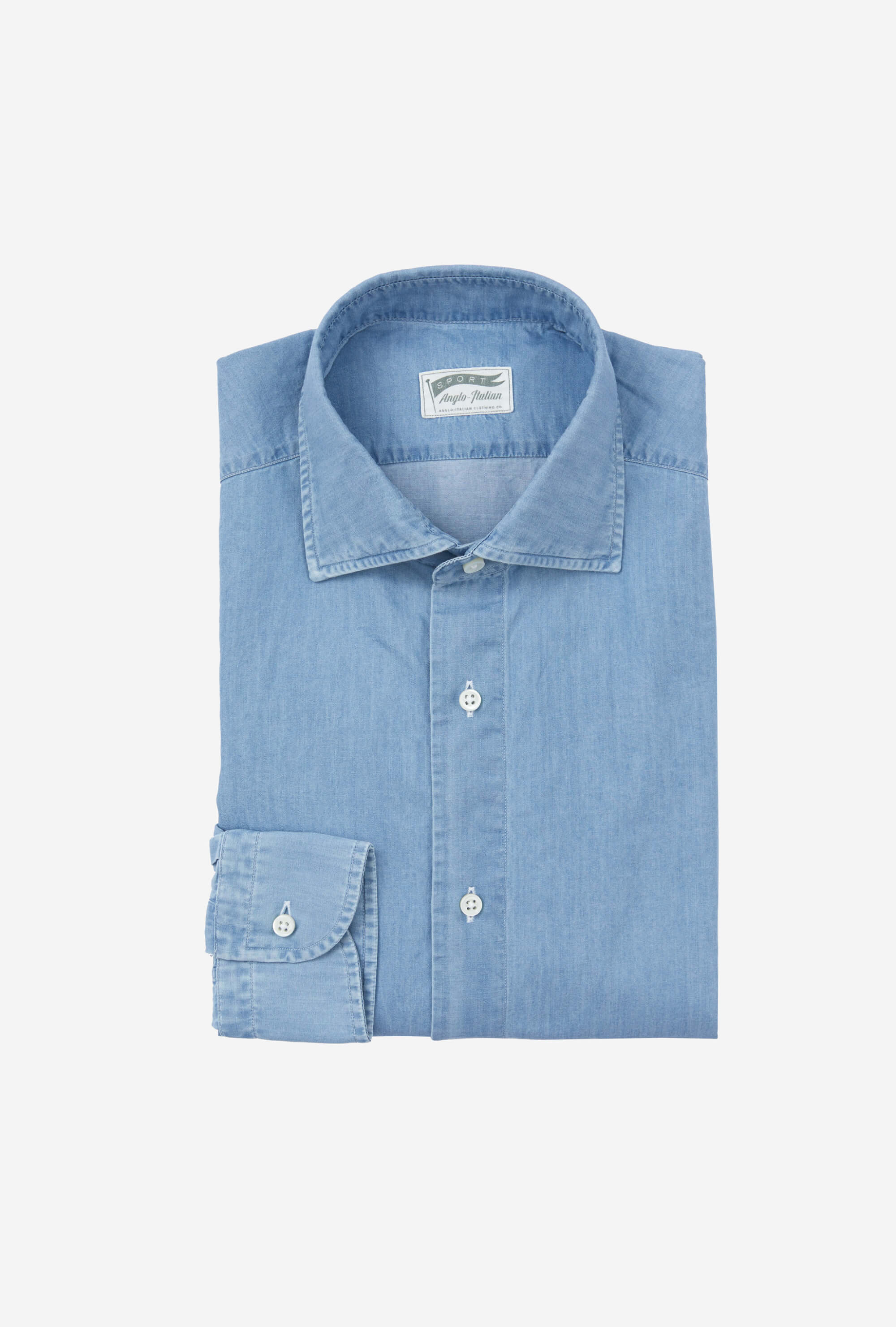 Spread Collar Shirt Light Wash Denim