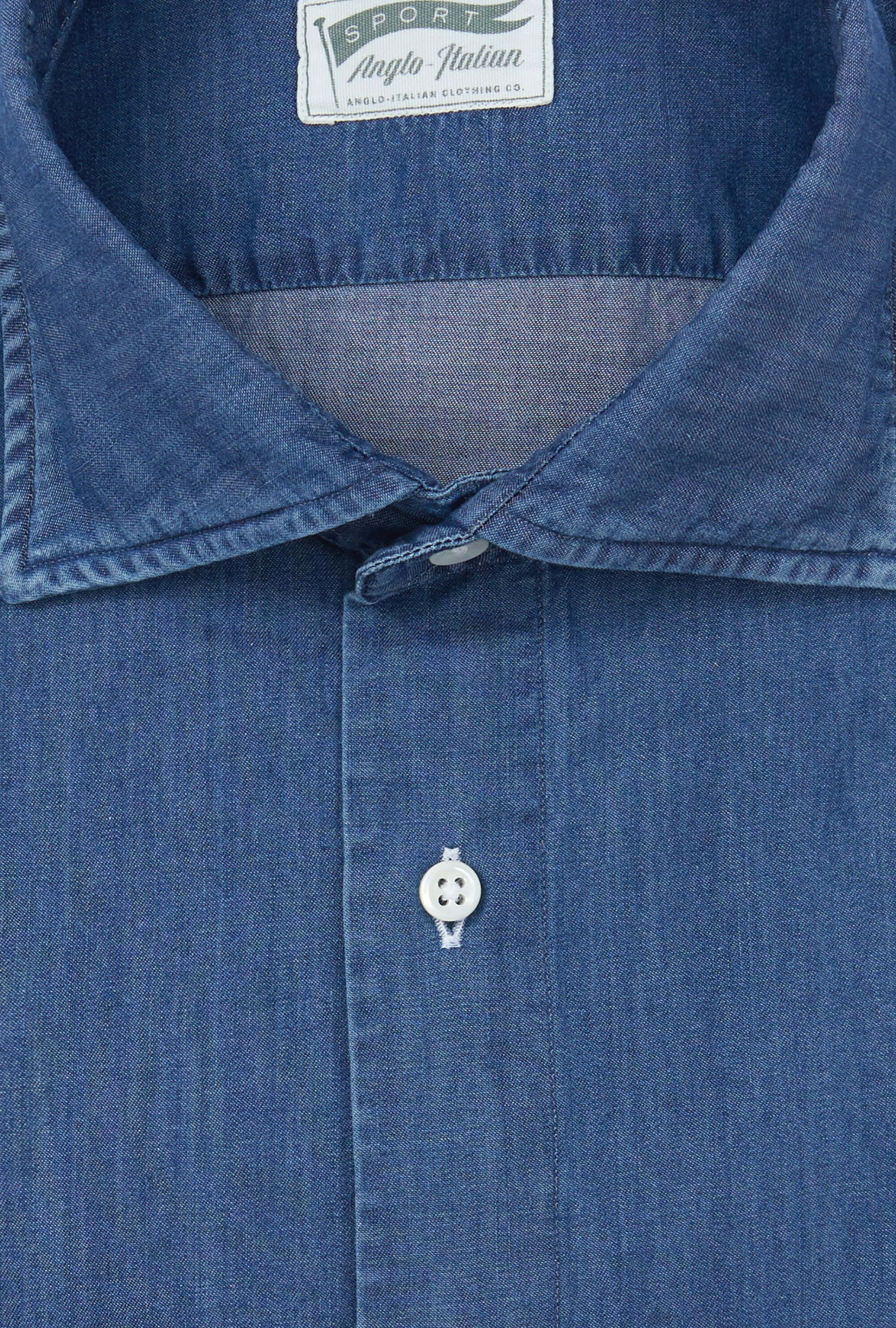 Spread Collar Shirt Mid Wash Denim