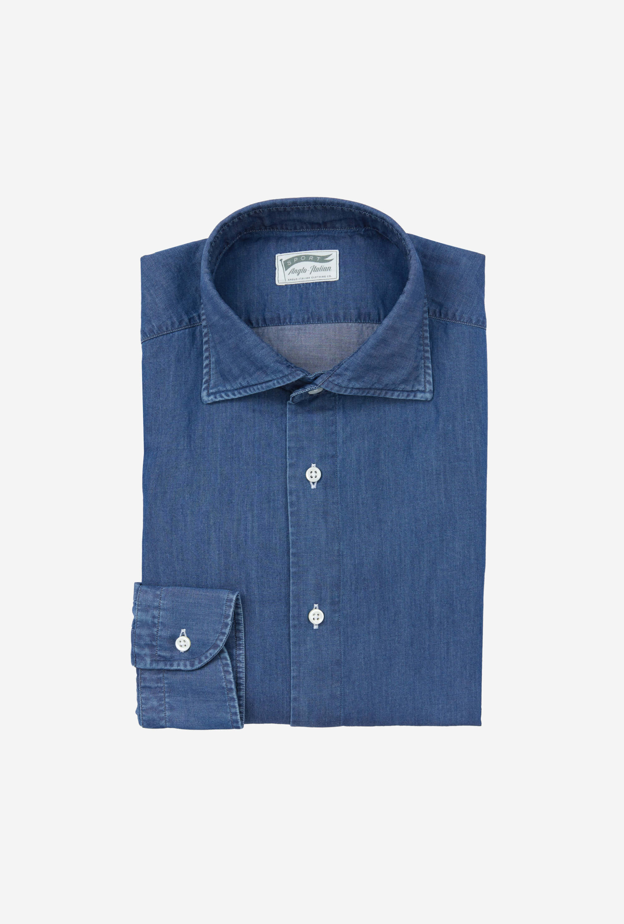 Spread Collar Shirt Mid Wash Denim