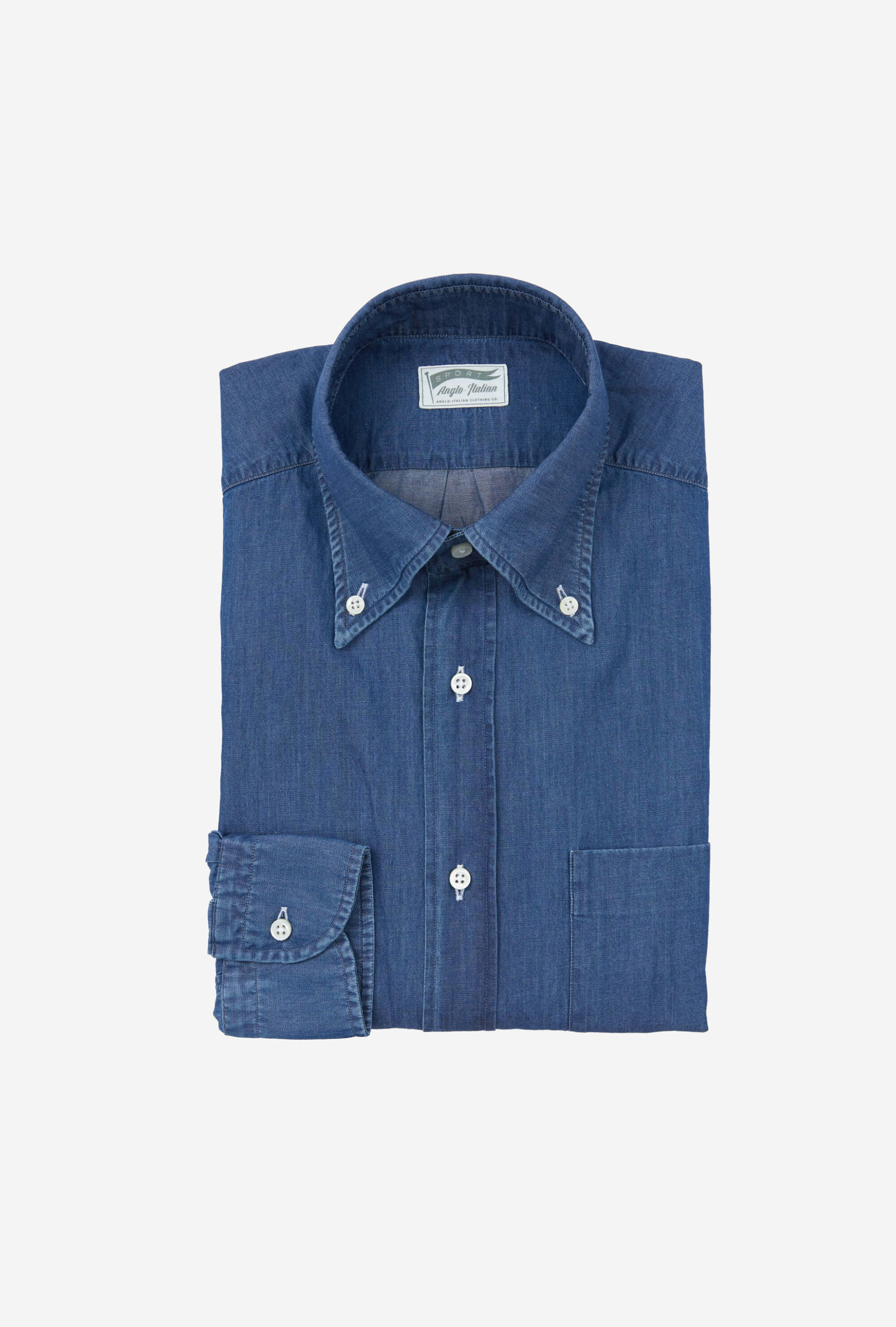 Button Down Sport Shirt Mid Wash Denim