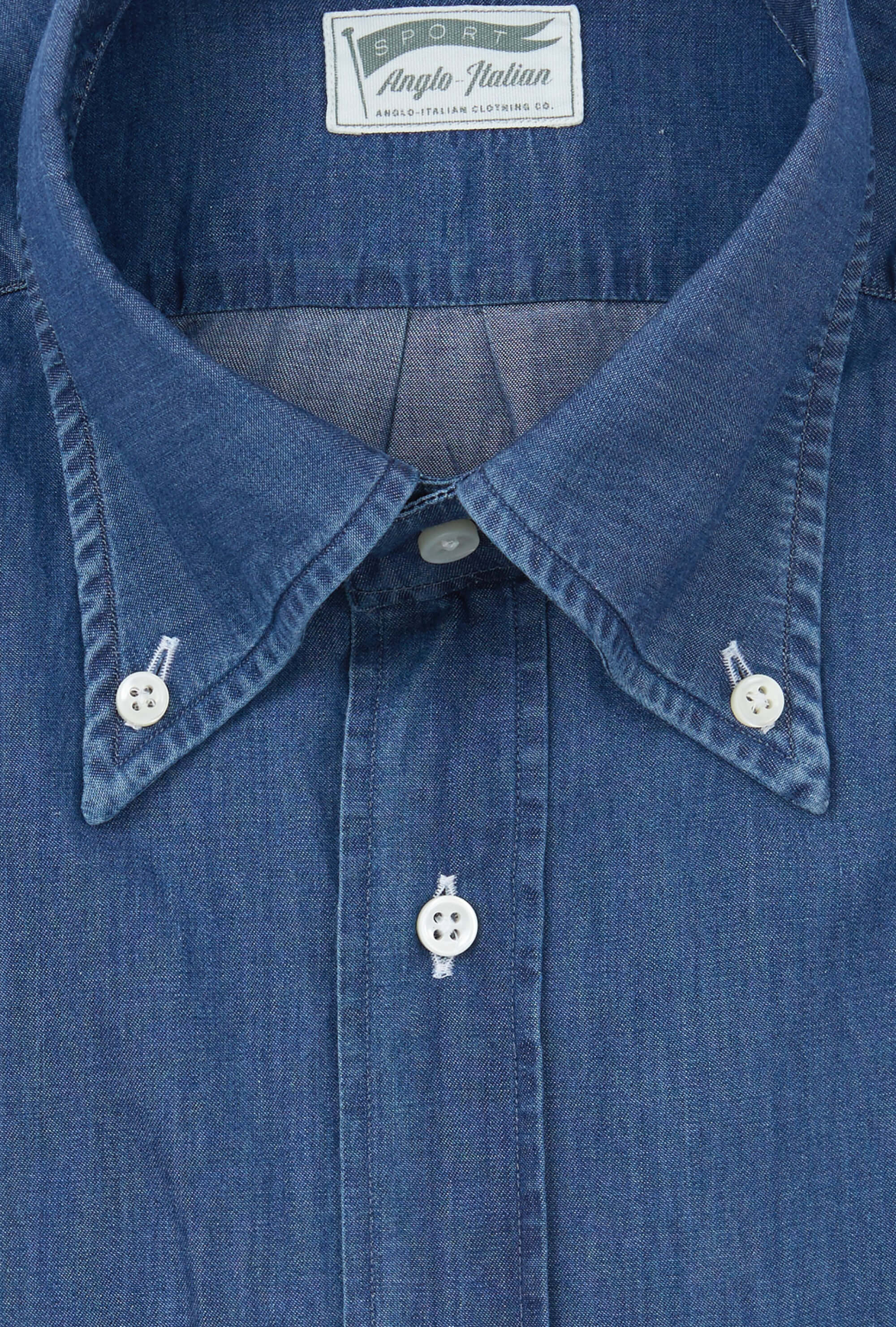 Button Down Sport Shirt Mid Wash Denim