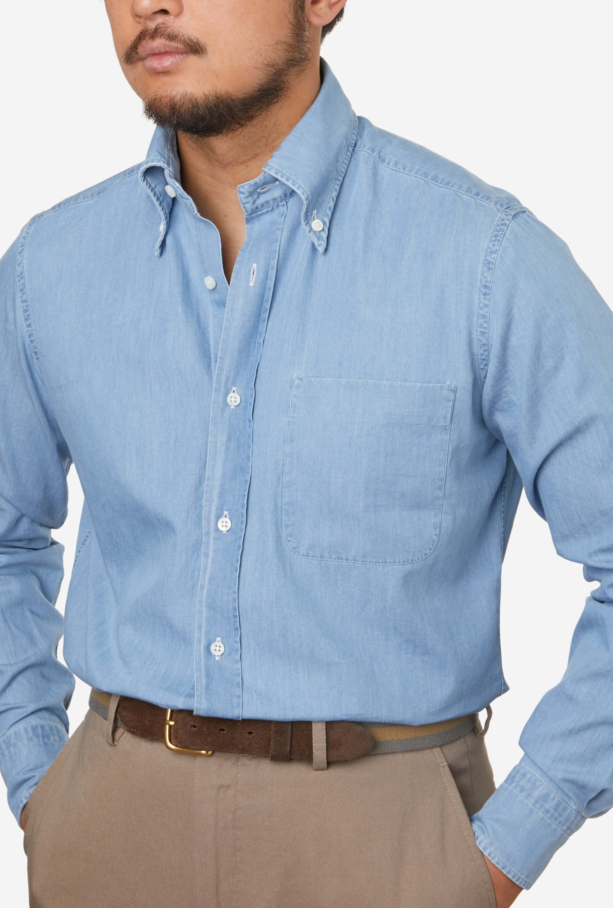 Button Down Sport Shirt Light Wash Denim