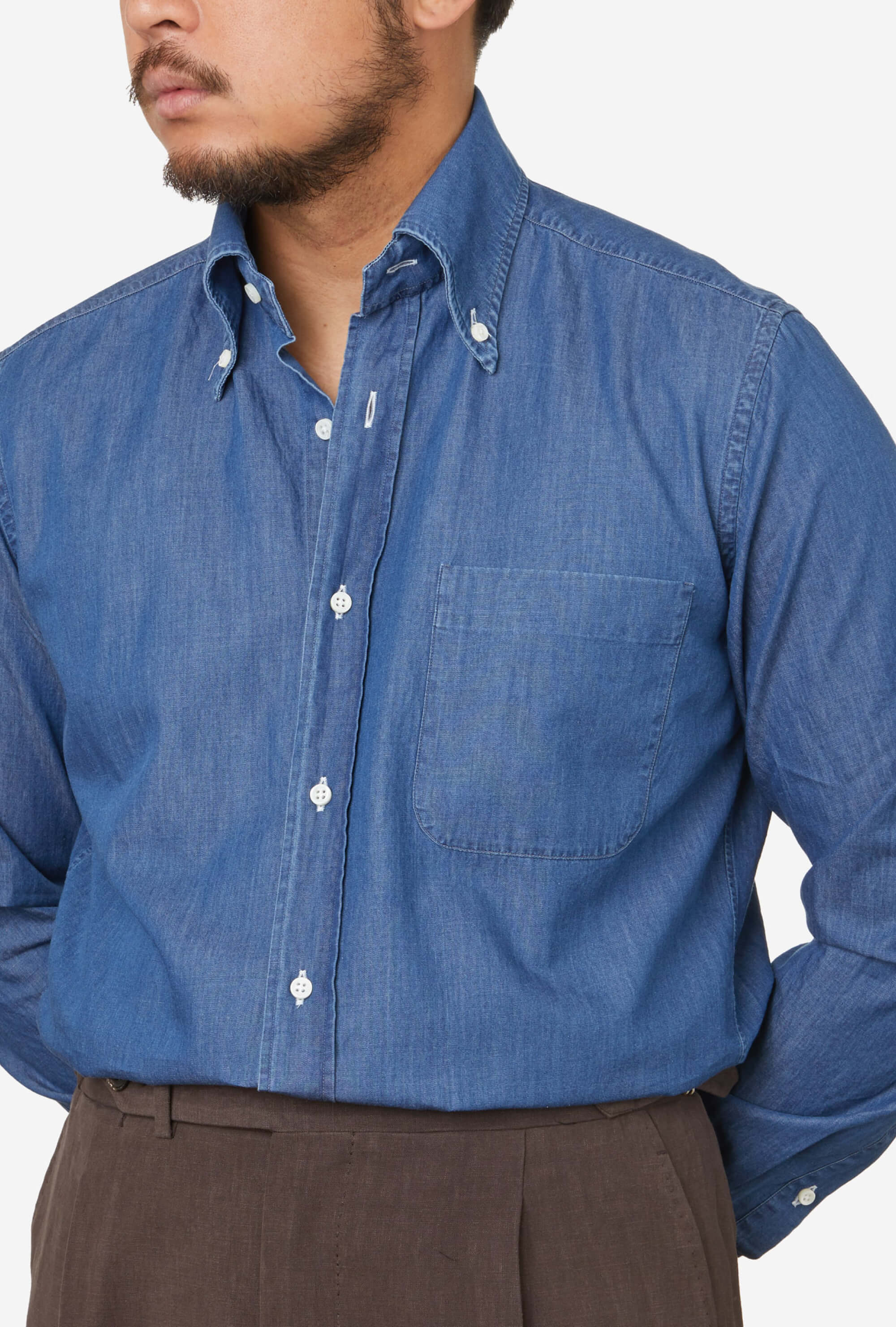 Button Down Sport Shirt Mid Wash Denim