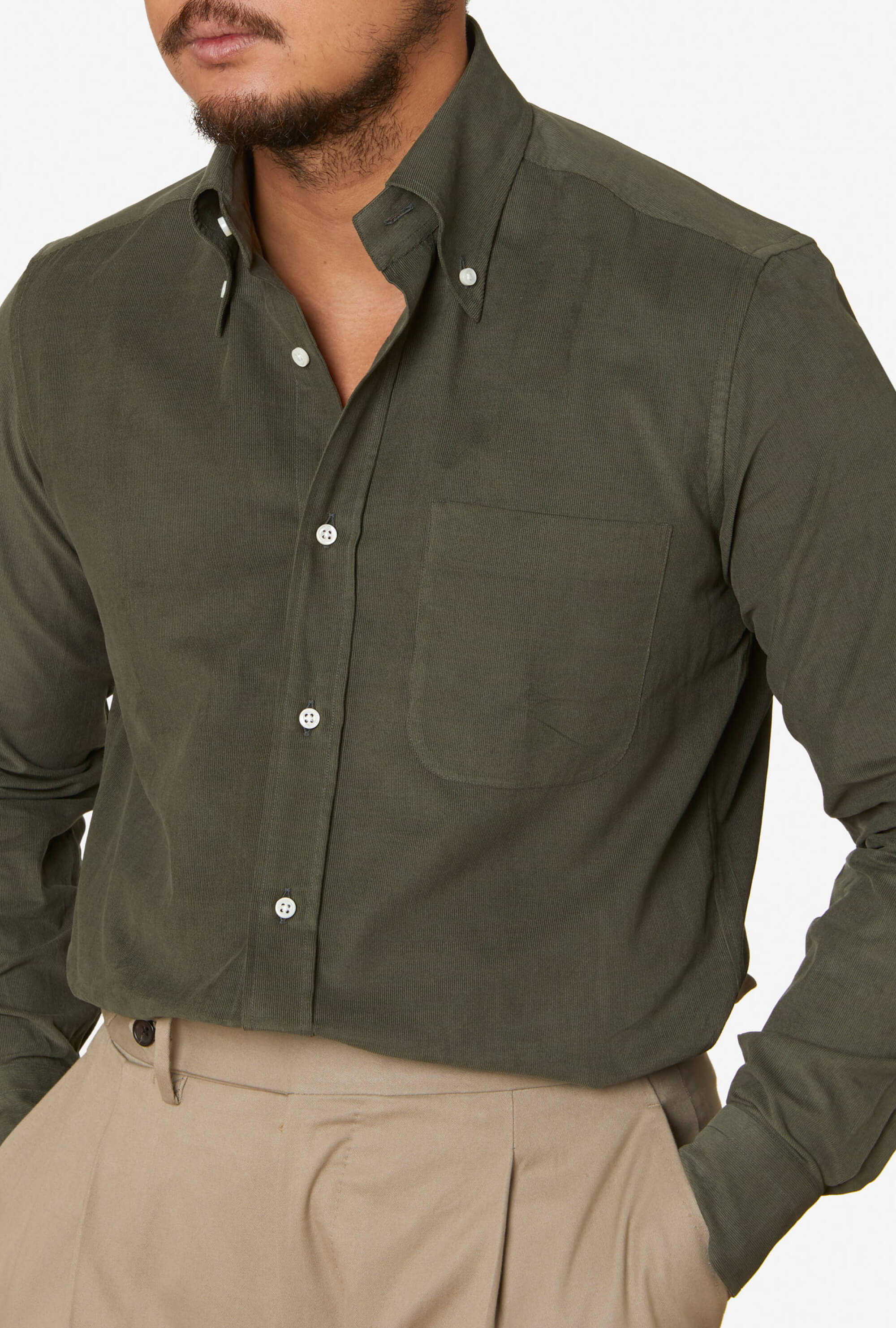 Button Down Sport Shirt Corduroy Green