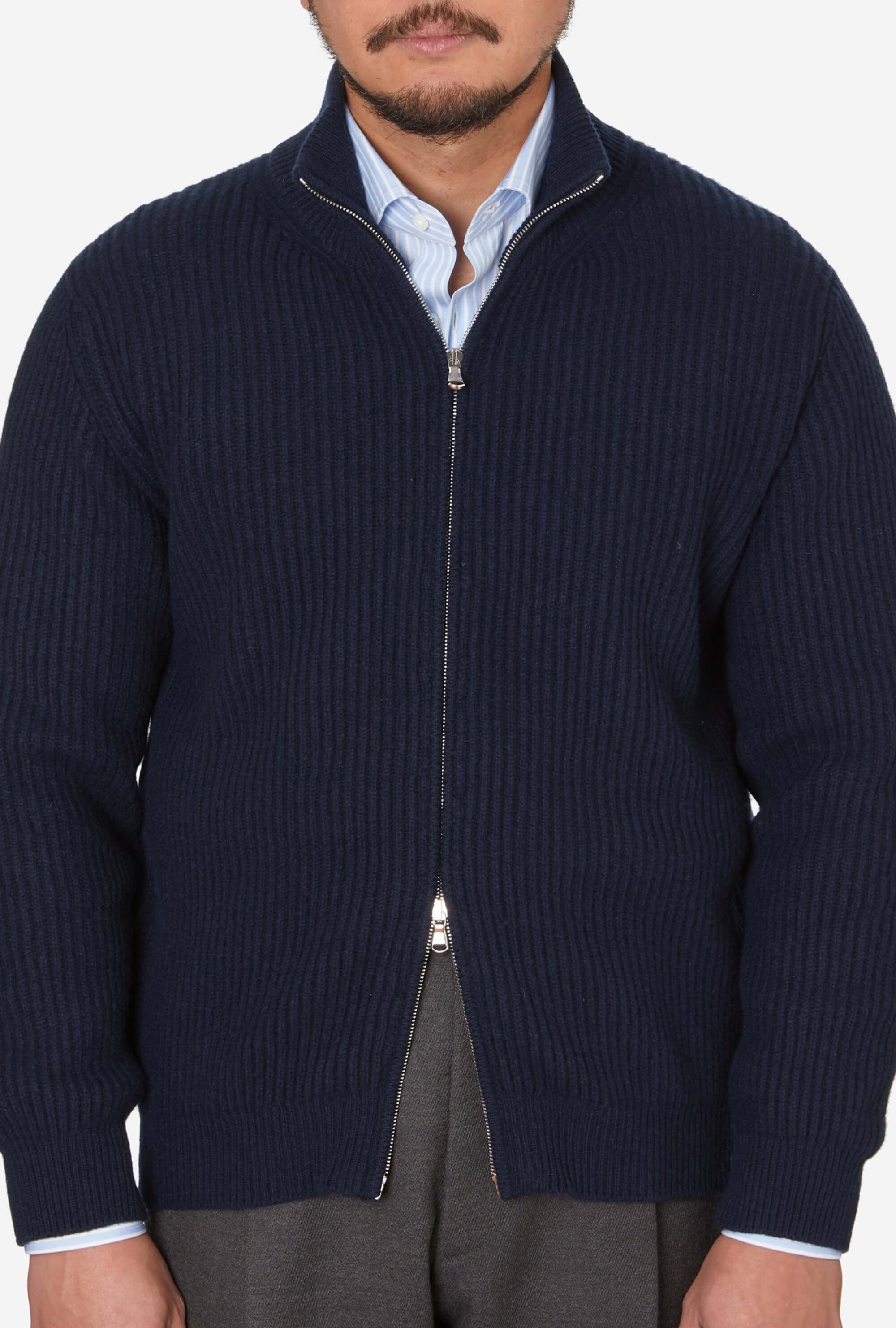 Zip-Through Cardigan Wool Cashmere Navy