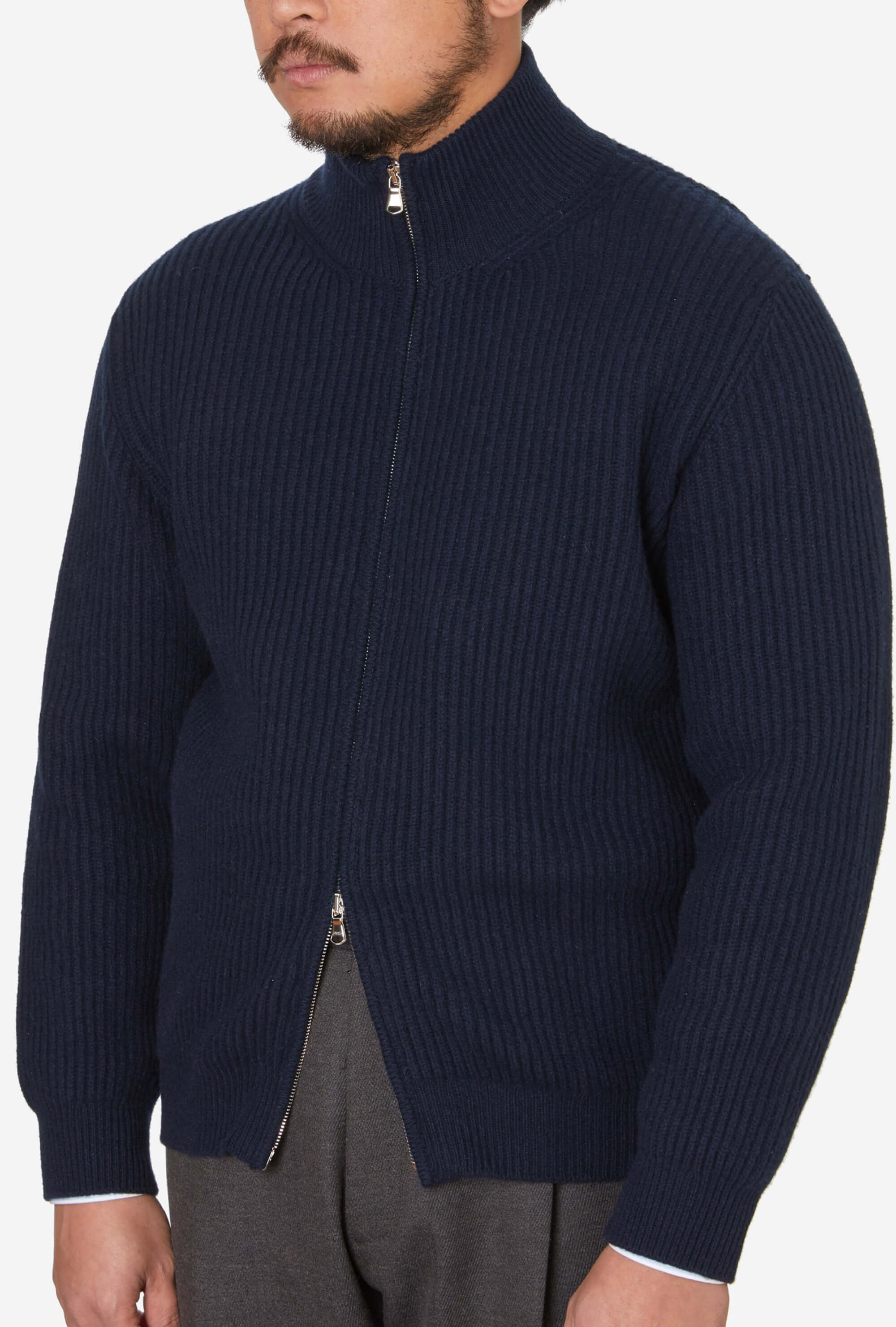 Zip-Through Cardigan Wool Cashmere Navy