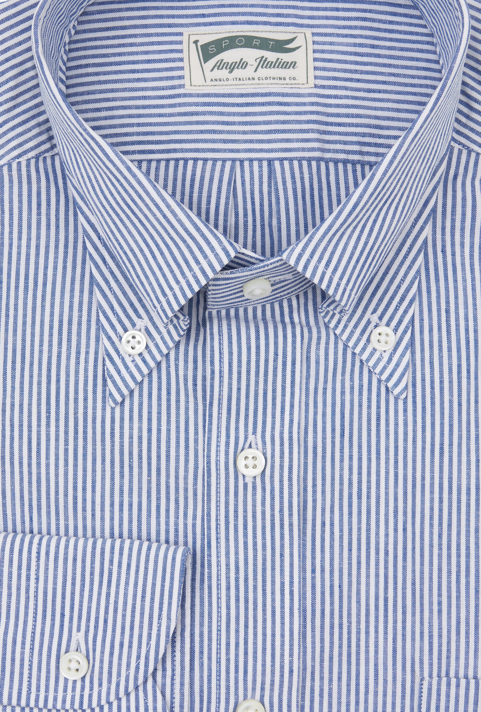 Button Down Sport Shirt Cotton-Linen Blue Bengal Stripe