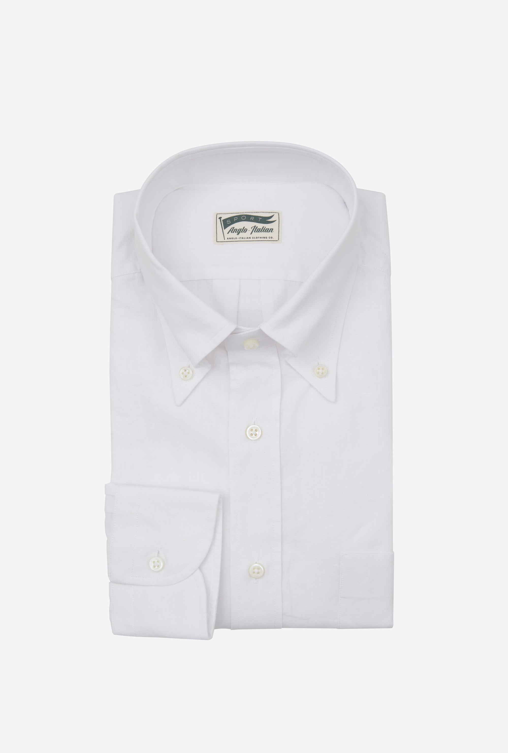 Button Down Sport Shirt Cotton-Linen White