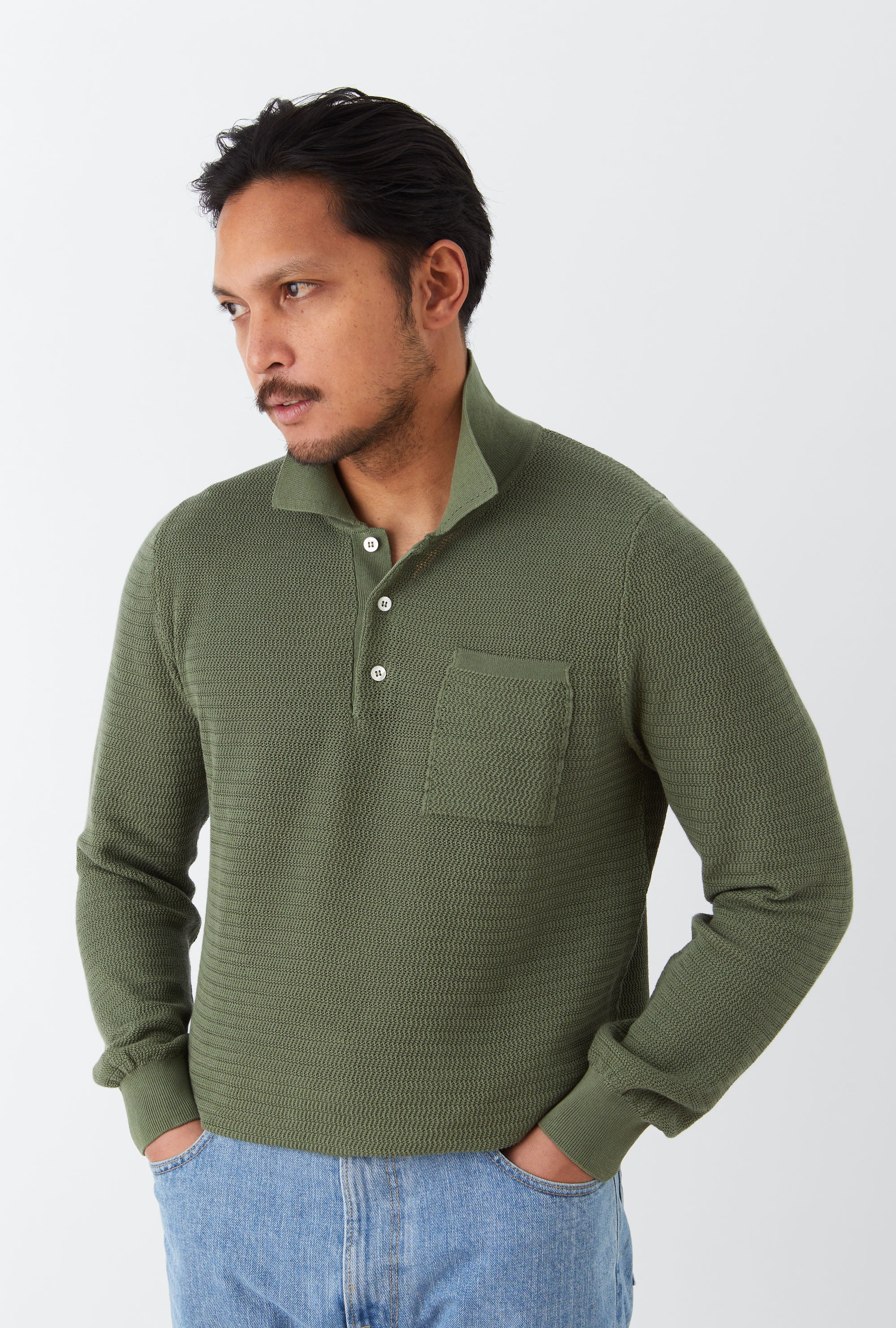 Zig Zag Polo Cotton Sage Green