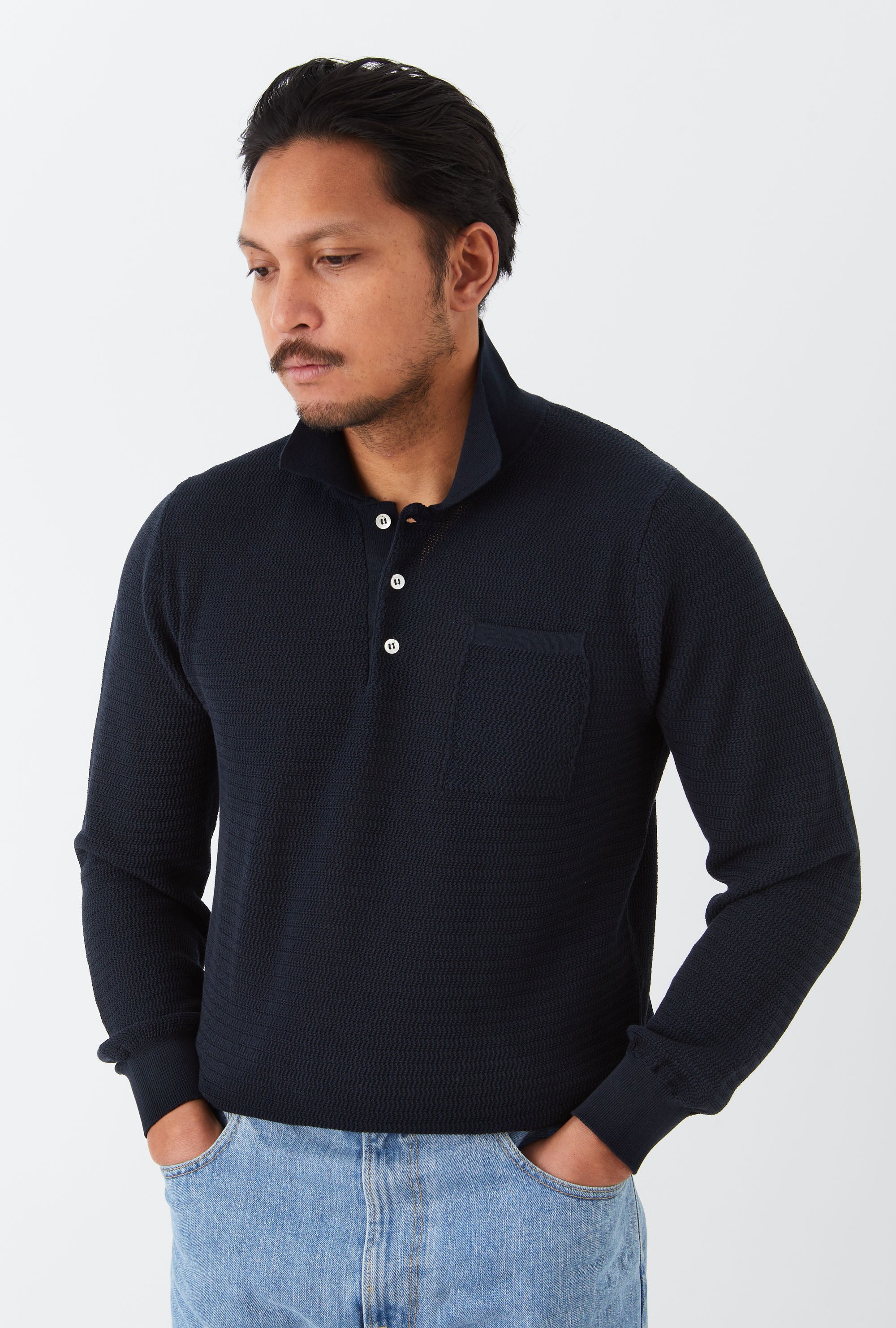 Zig Zag Polo Cotton Navy