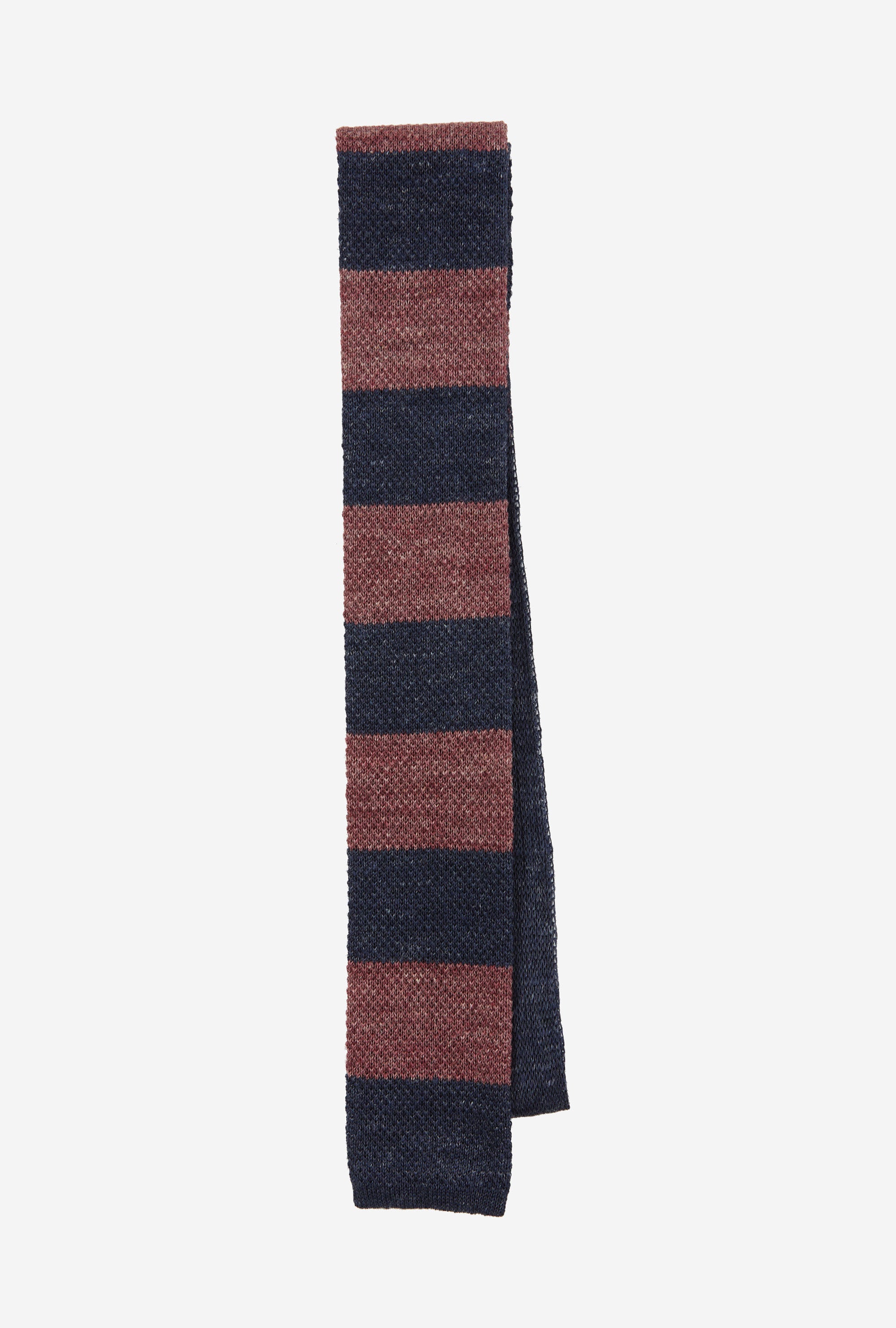 Knit Tie Linen Navy Red Stripe
