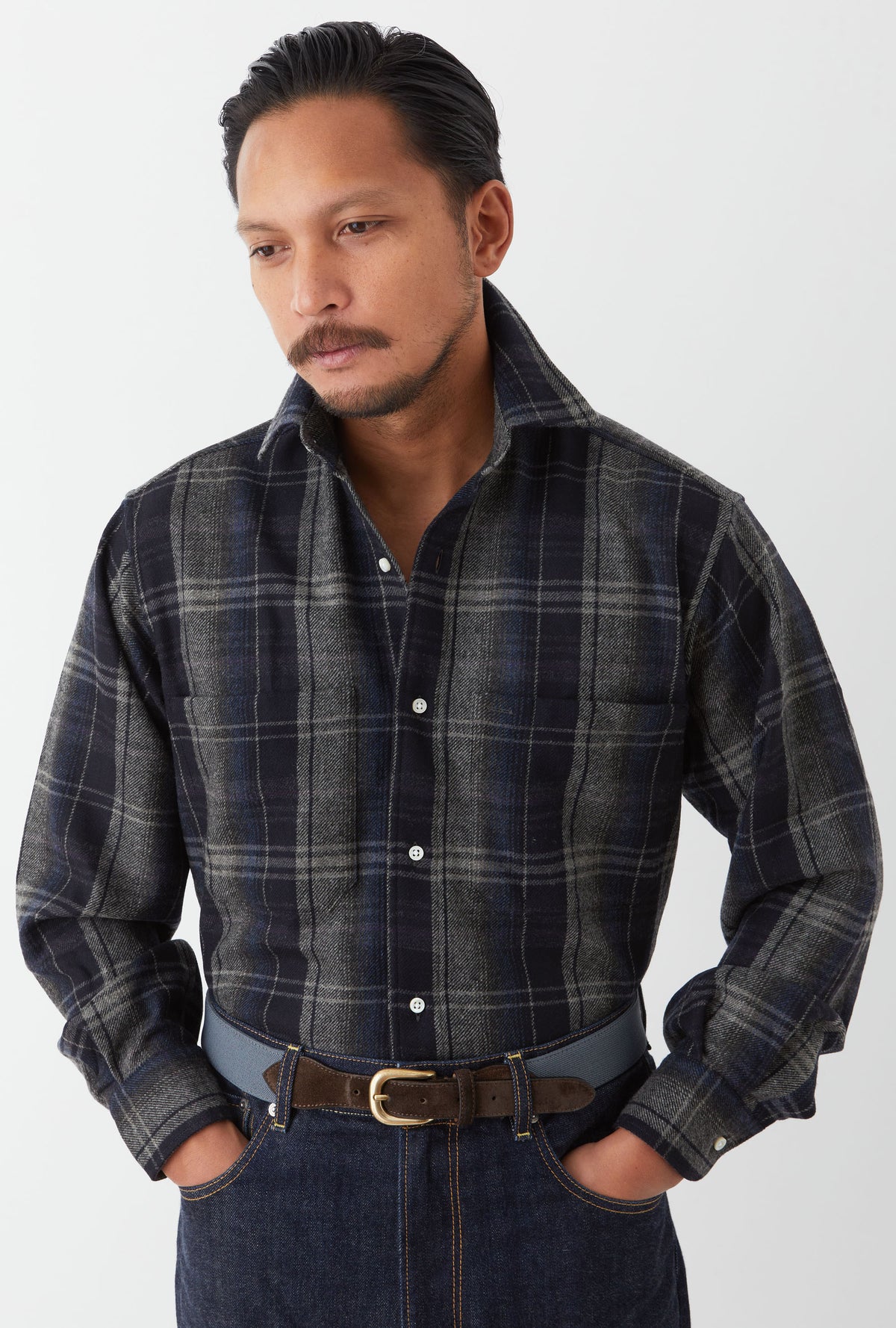 Mechanics Shirt Wool Black Grey Navy Check