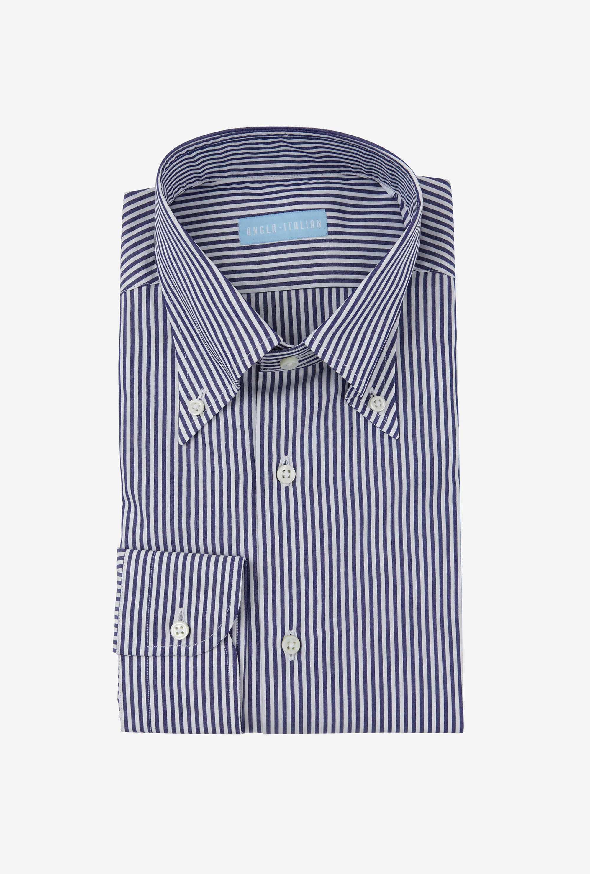Button Down Cotton Poplin Shirt Navy Stripe