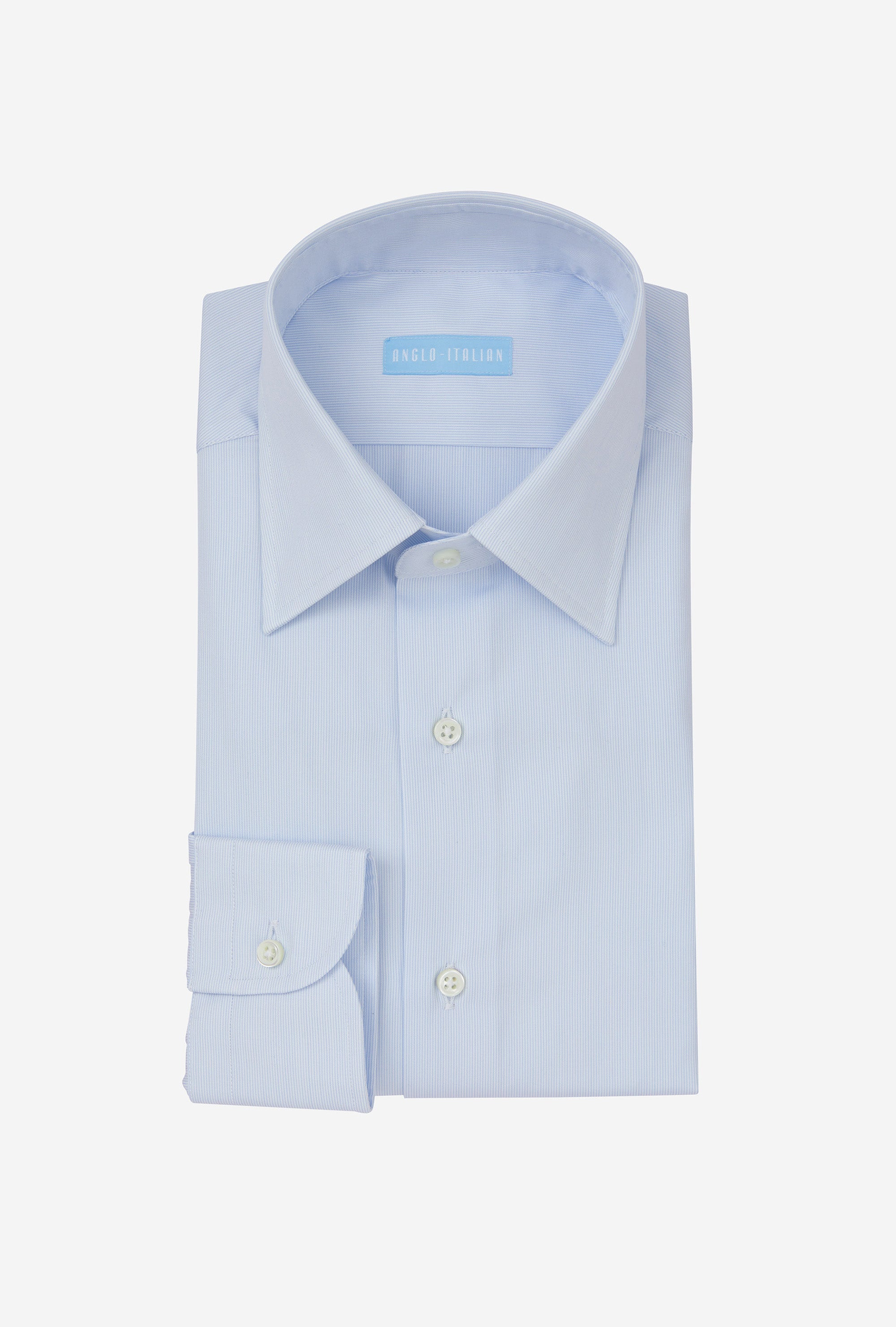 Point Collar Shirt Cotton Poplin White Blue Hairstripe Point Collar Shirt Cotton Poplin White Blue Hairstripe