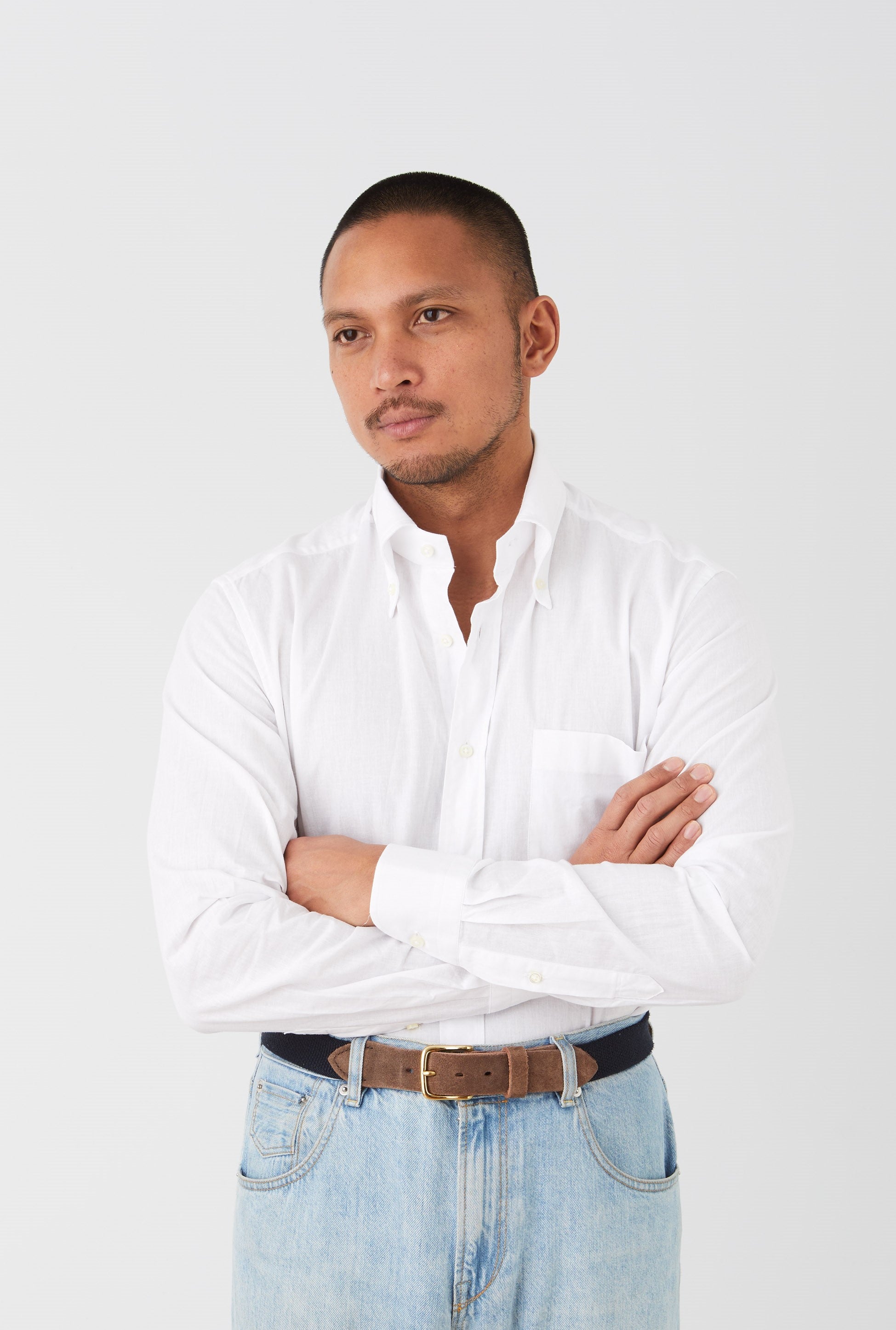 Button Down Sport Shirt Cotton-Linen White