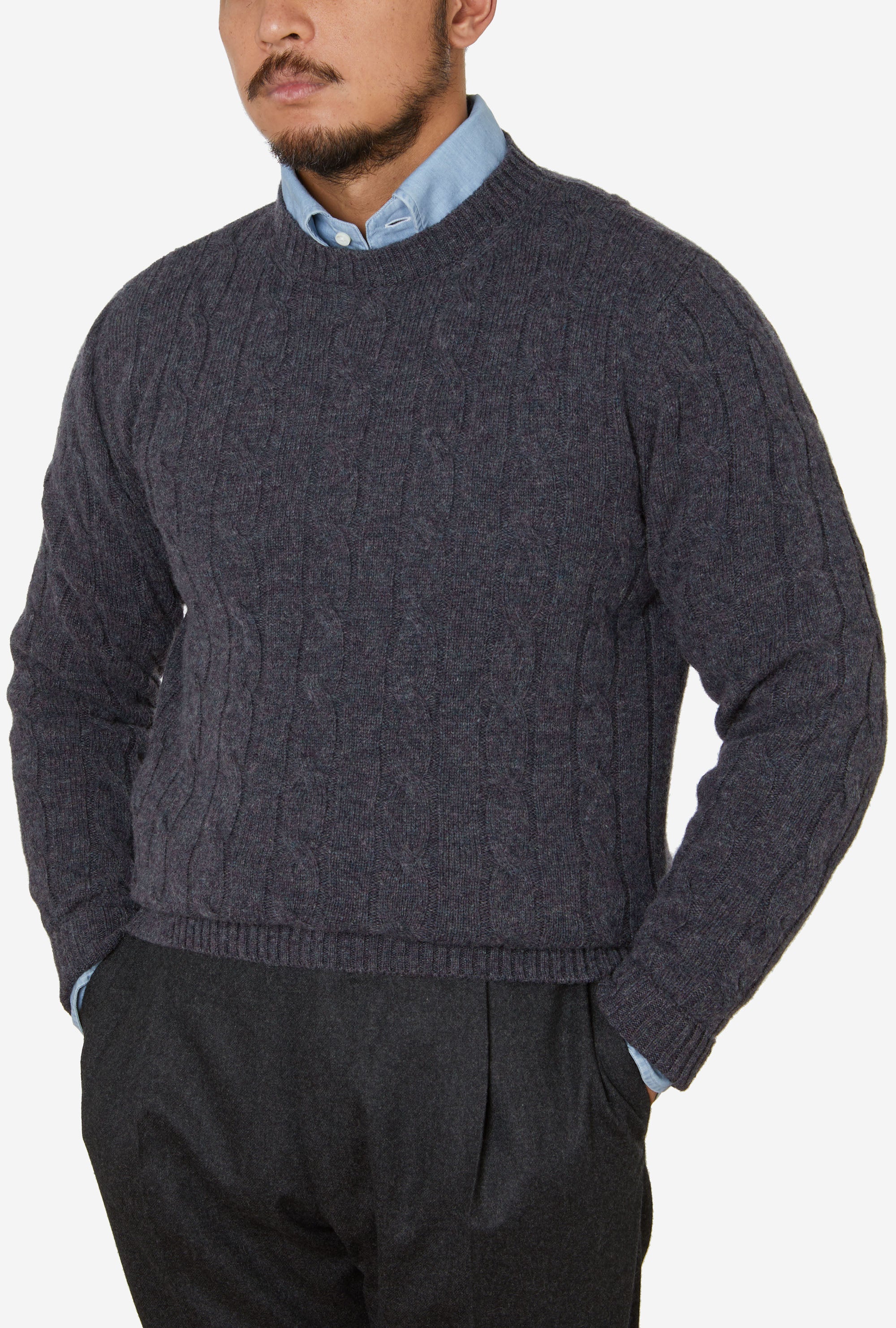 Cableknit Lambswool Charcoal Purple Melange