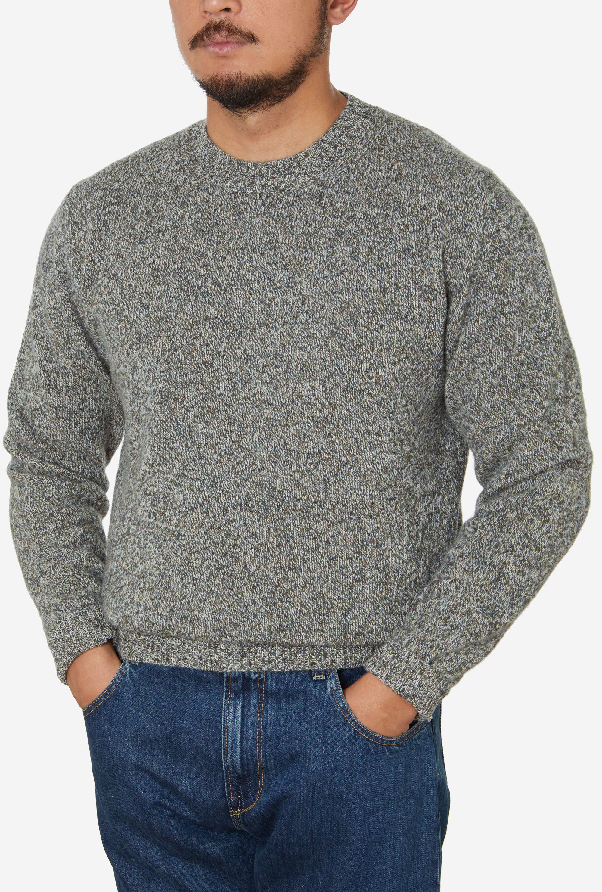 Crewneck Lambswool Olive Melange