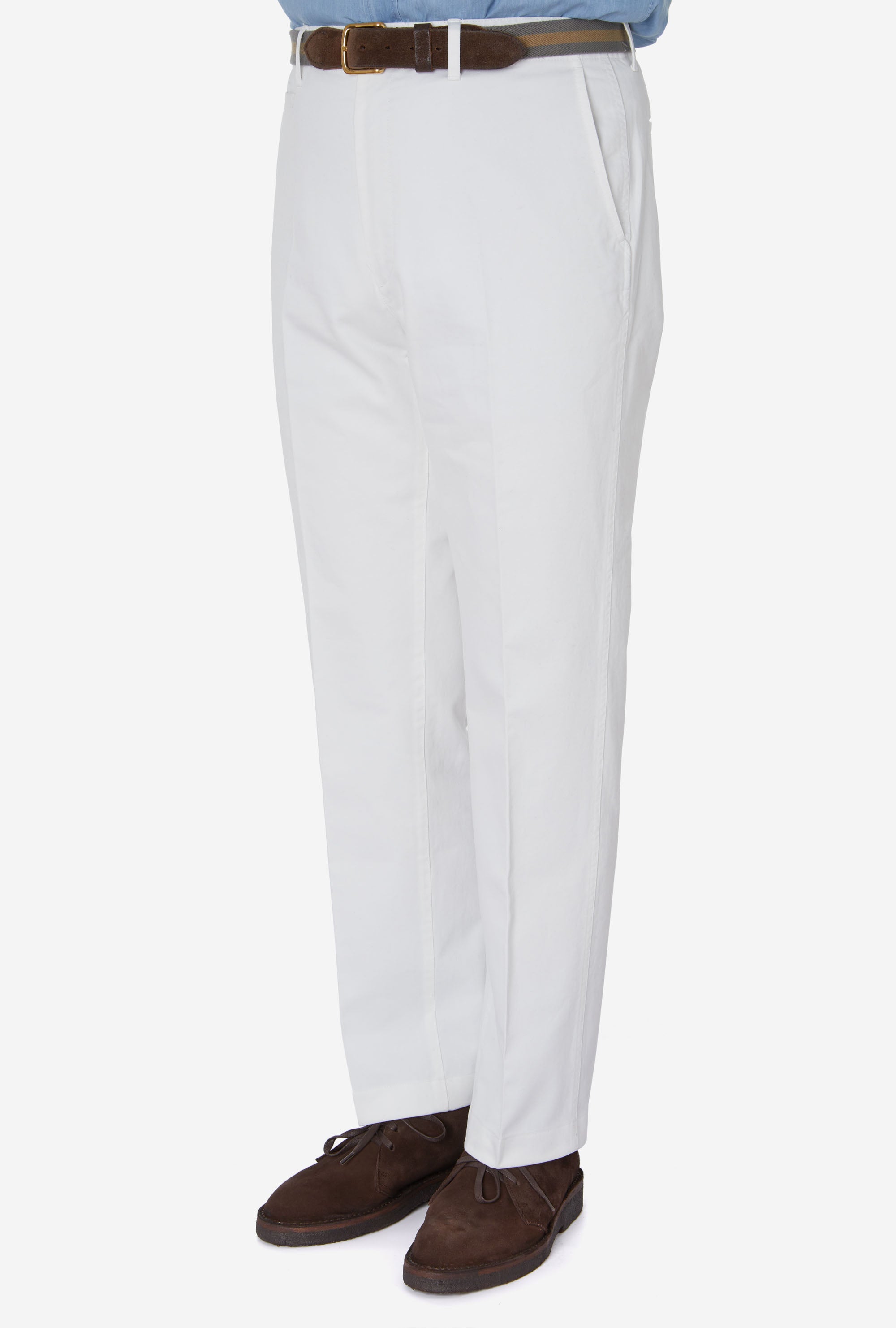 Garment Washed Flat Front Cotton Trouser White