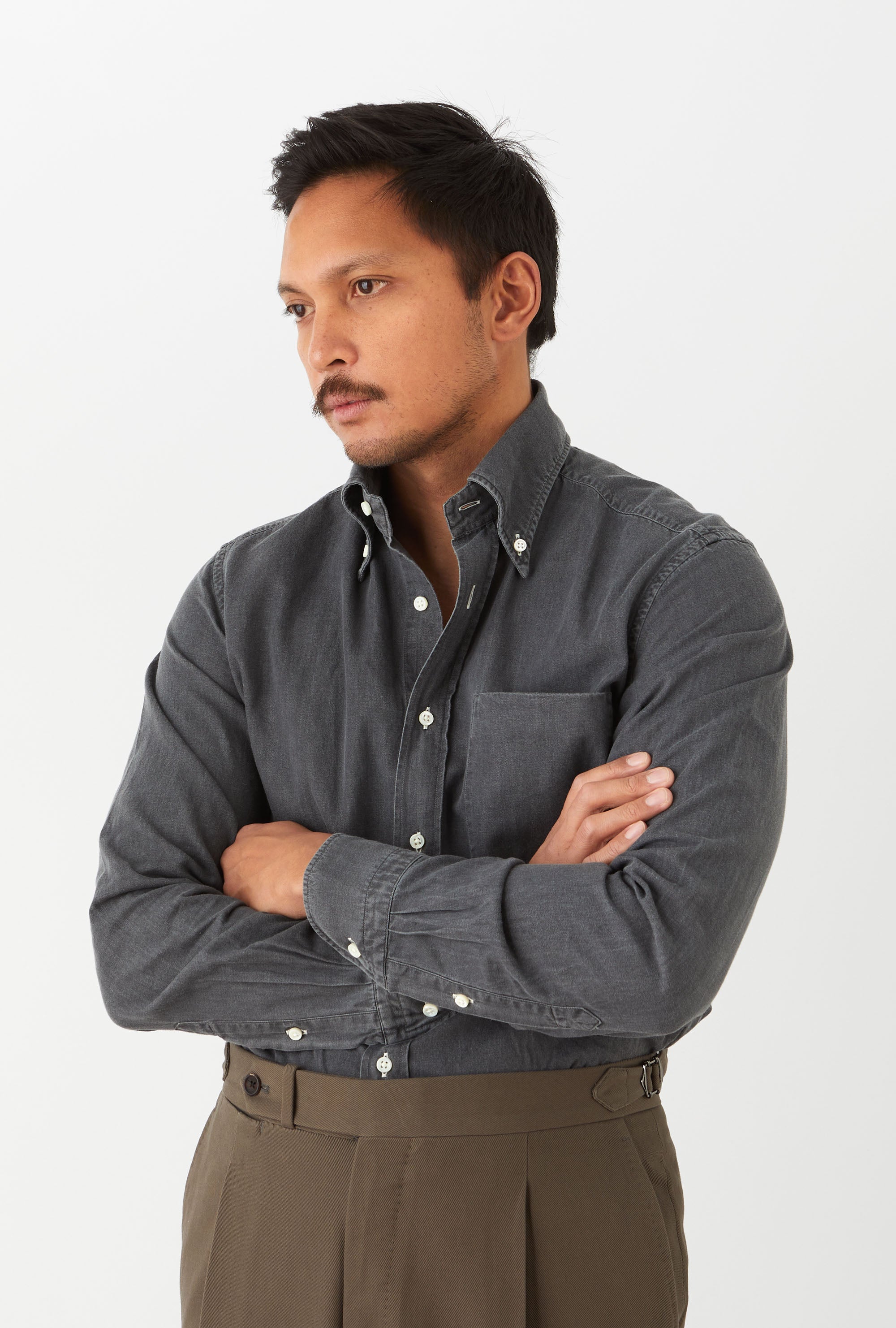 Button Down Sport Shirt Black Wash Denim