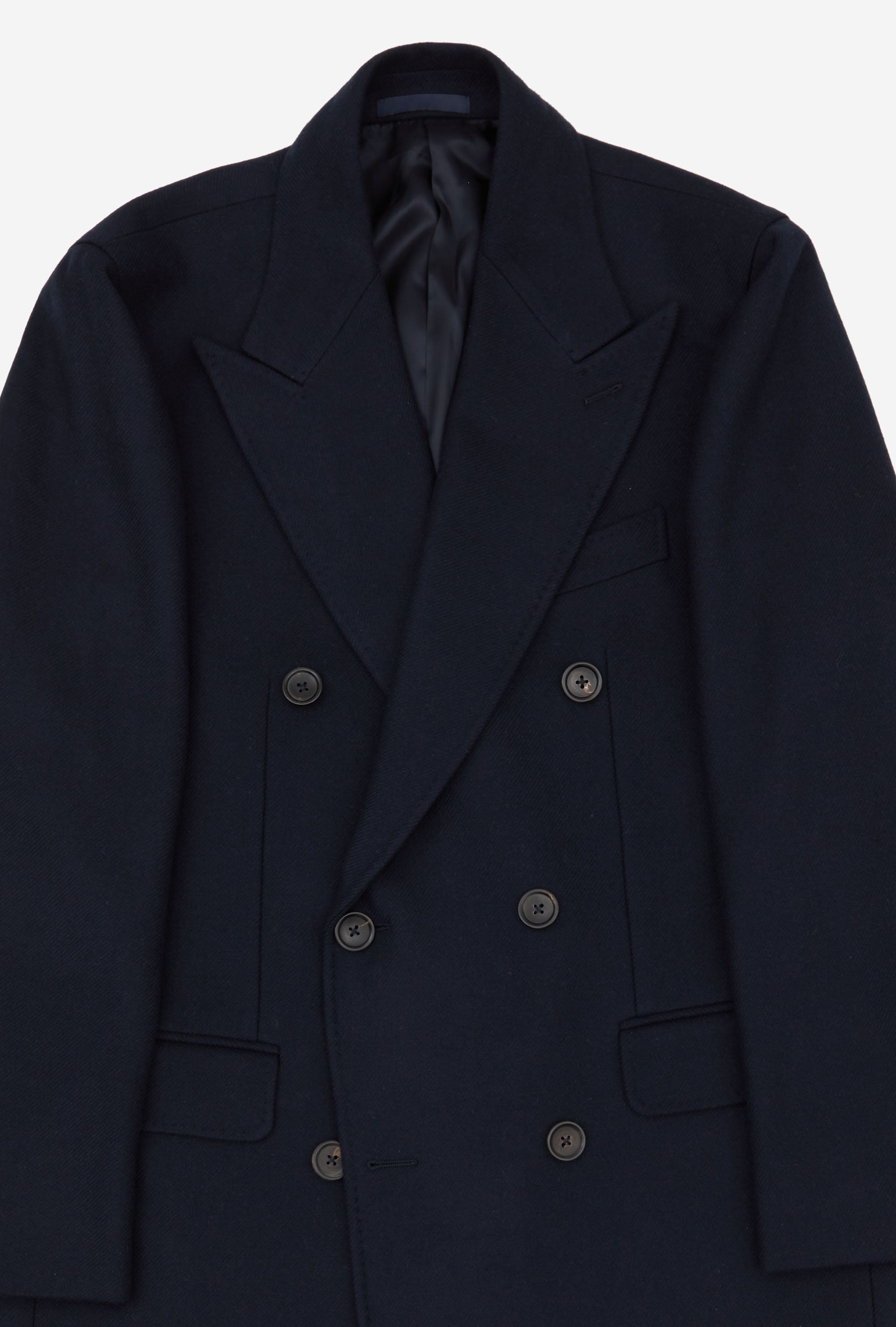 Double Breasted Overcoat Peak Lapel Navy