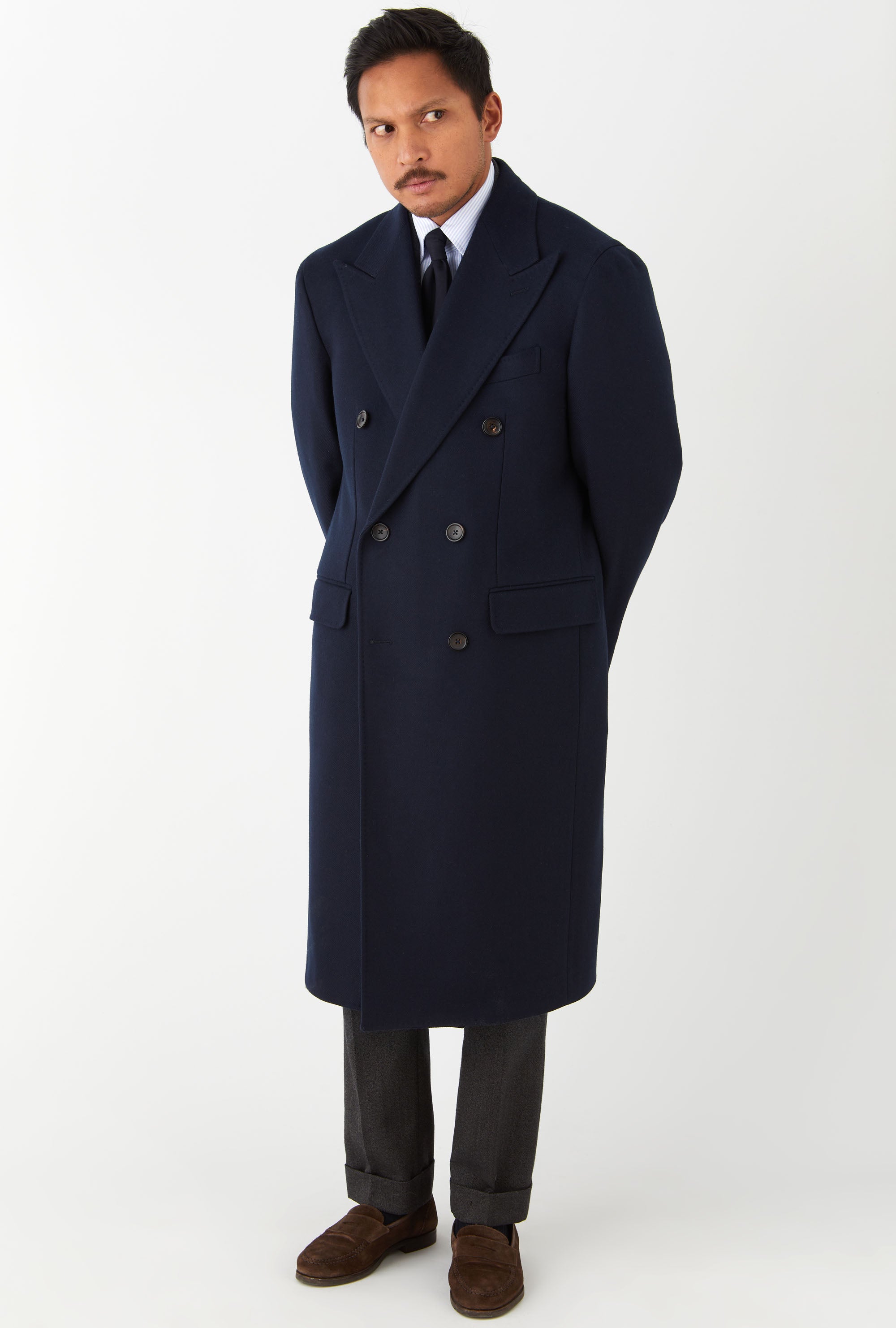 Double Breasted Overcoat Peak Lapel Navy