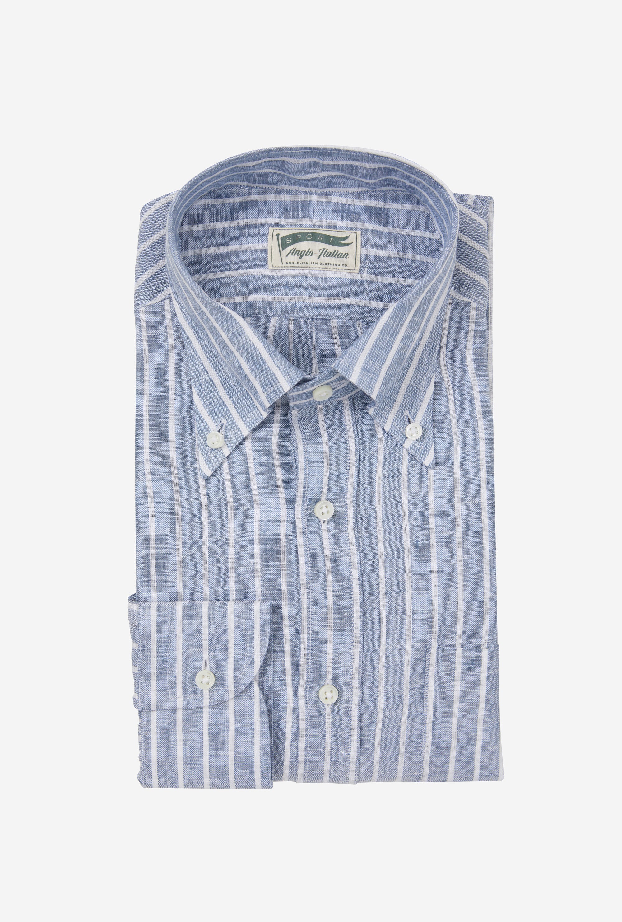 Button Down Linen Shirt Blue Reverse Stripe