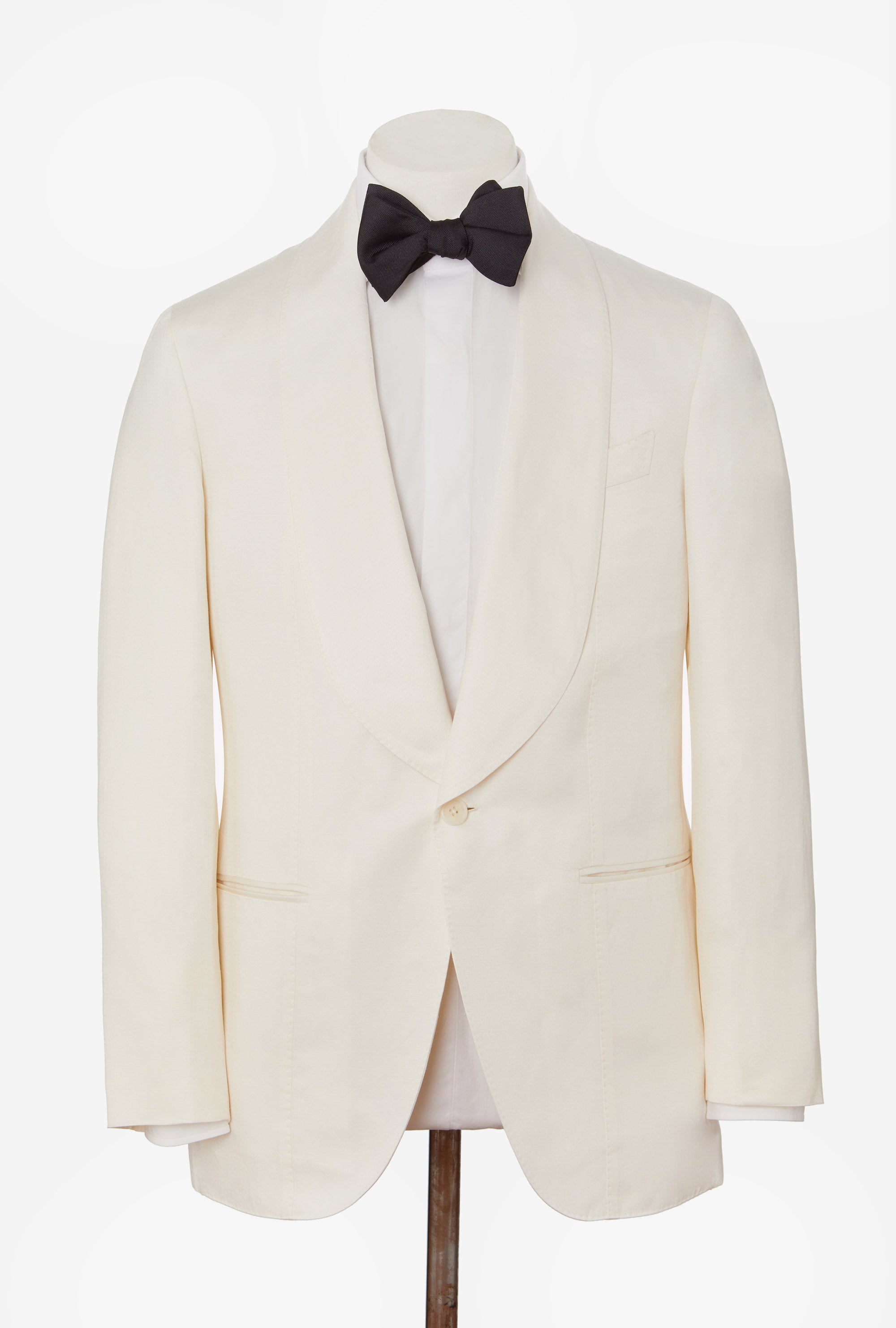 Tuxedo Jacket White Barathea Linen-Silk Shawl Lapel