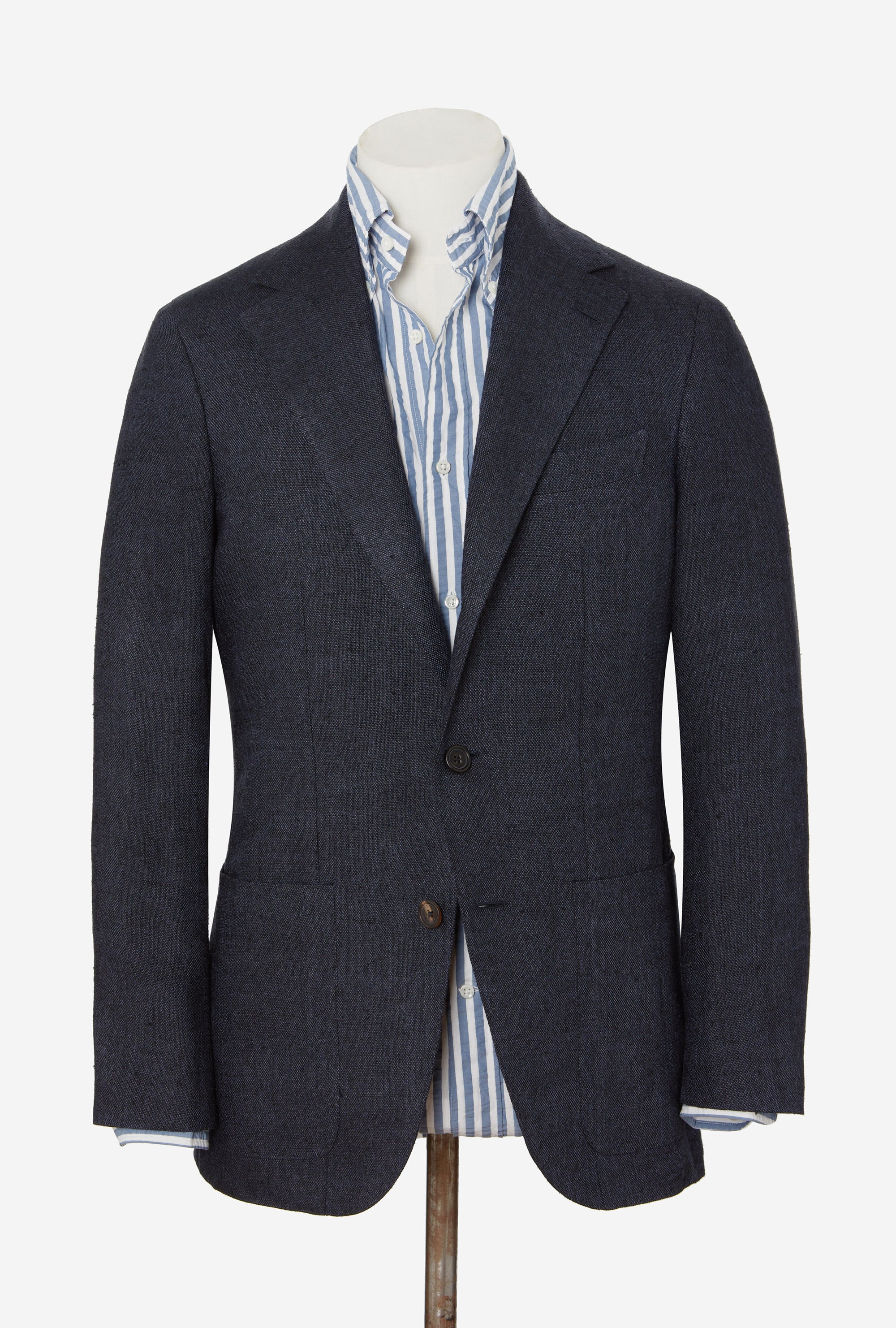 Sport Jacket Silk-Linen Basketweave Navy