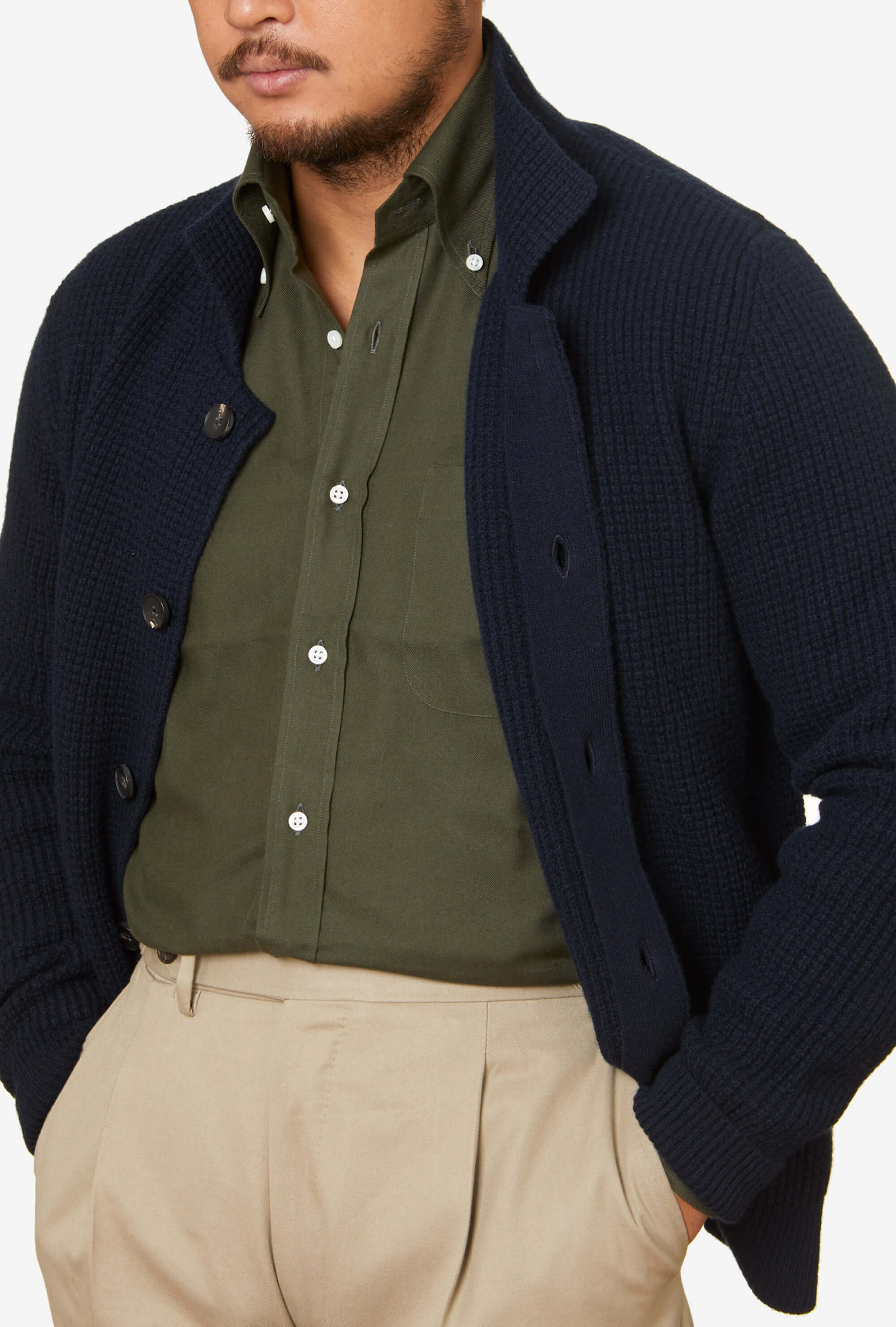 Button-Through Cardigan Wool Cashmere Navy