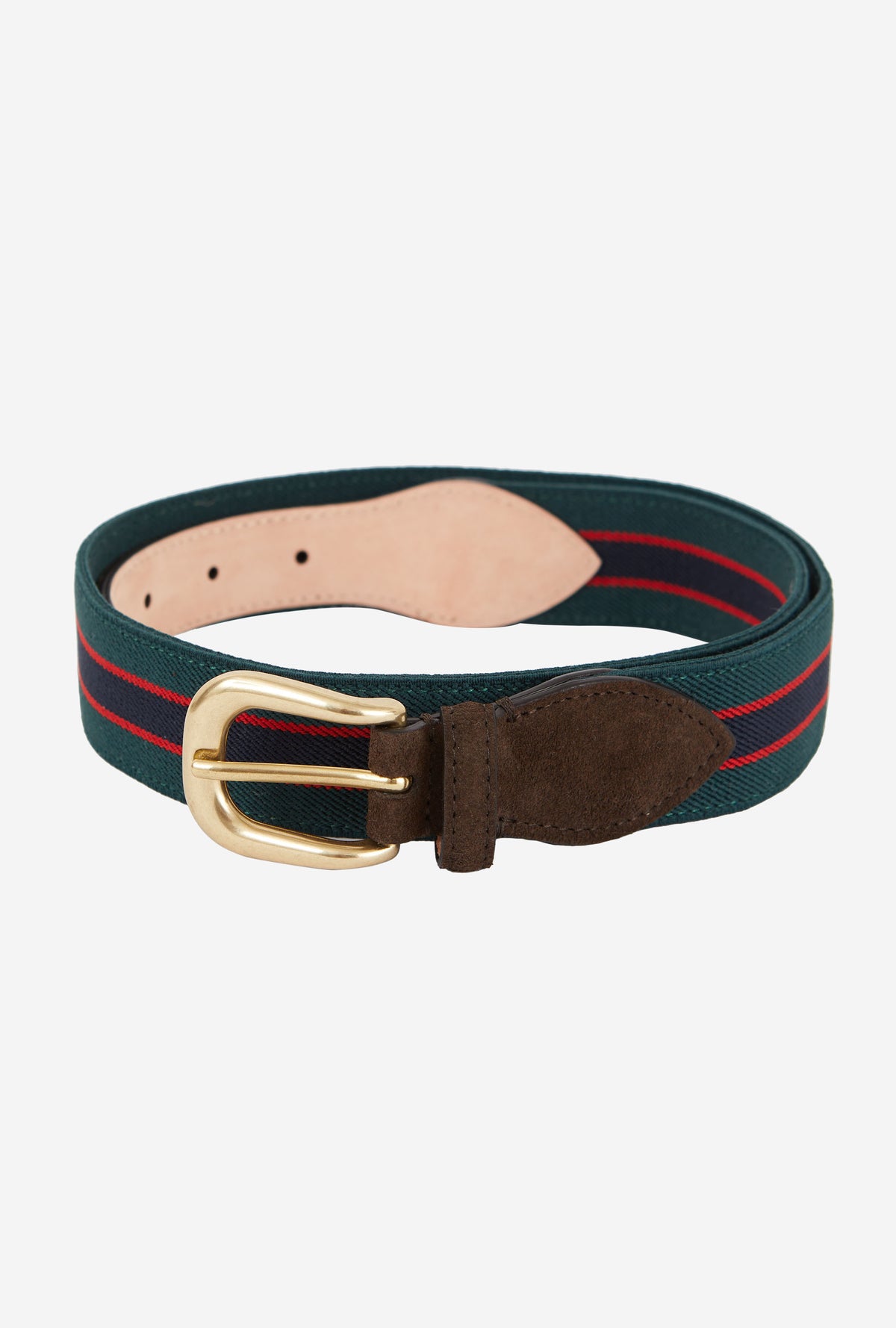 Webbed Belt Canvas Suede Green Navy Red Stripe display picture 2
