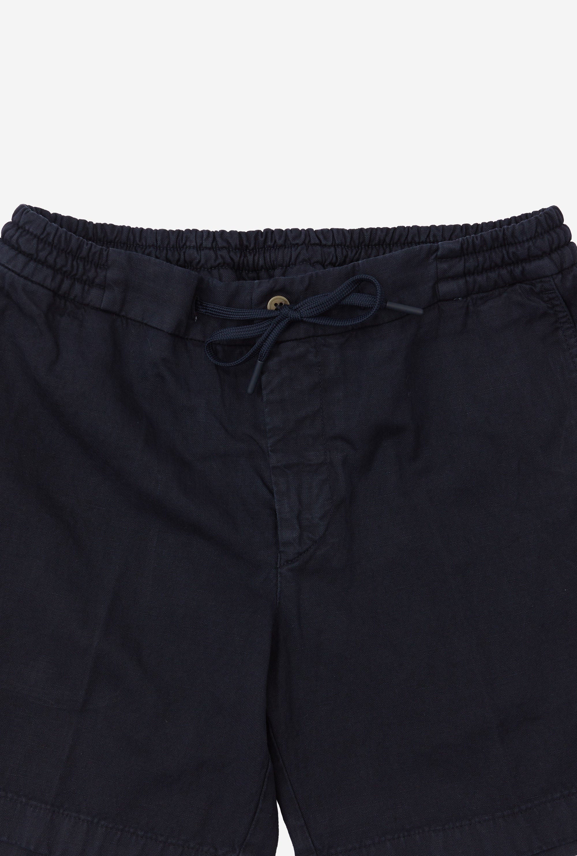 Garment Washed Cotton-Linen Shorts Navy