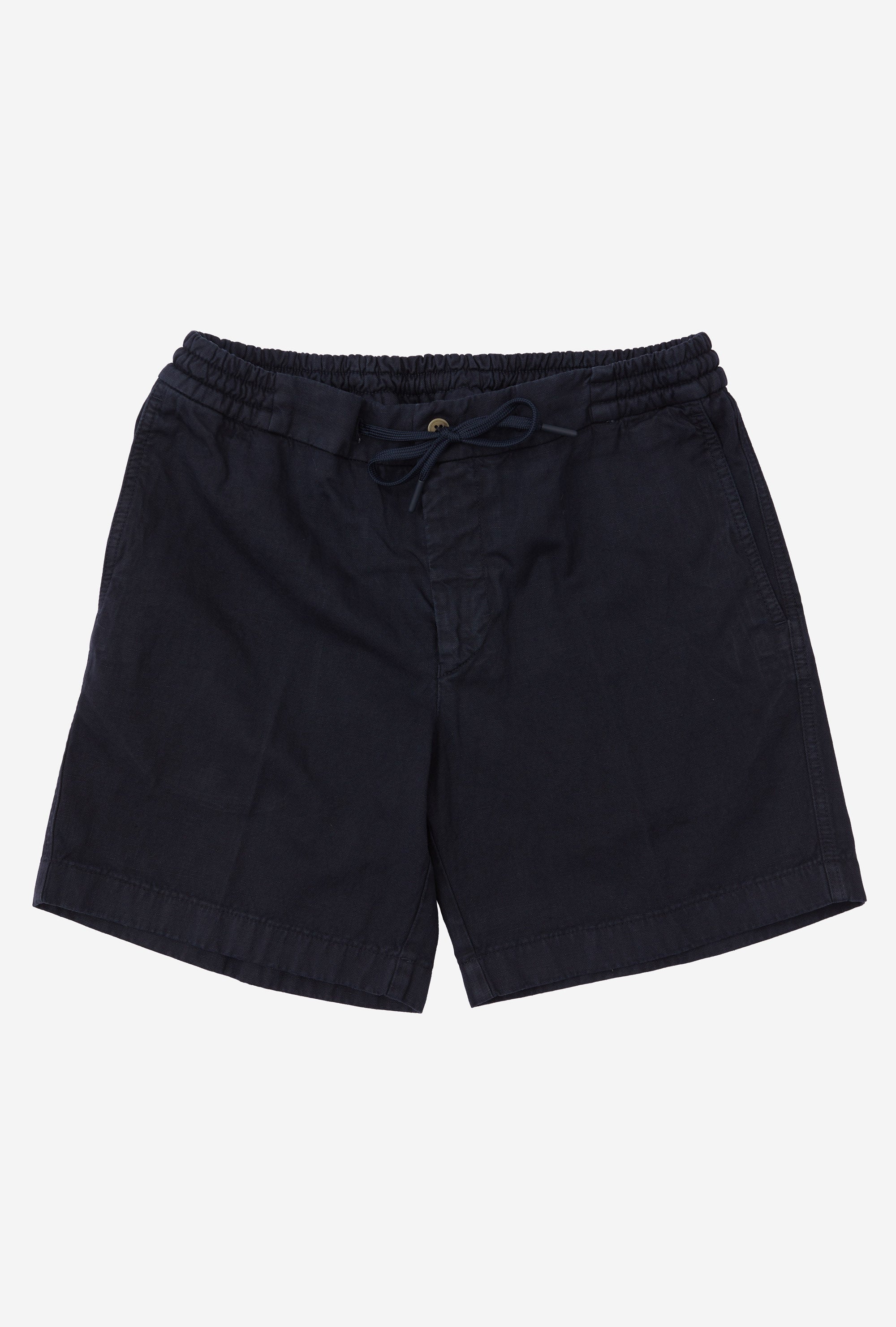 Garment Washed Cotton-Linen Shorts Navy