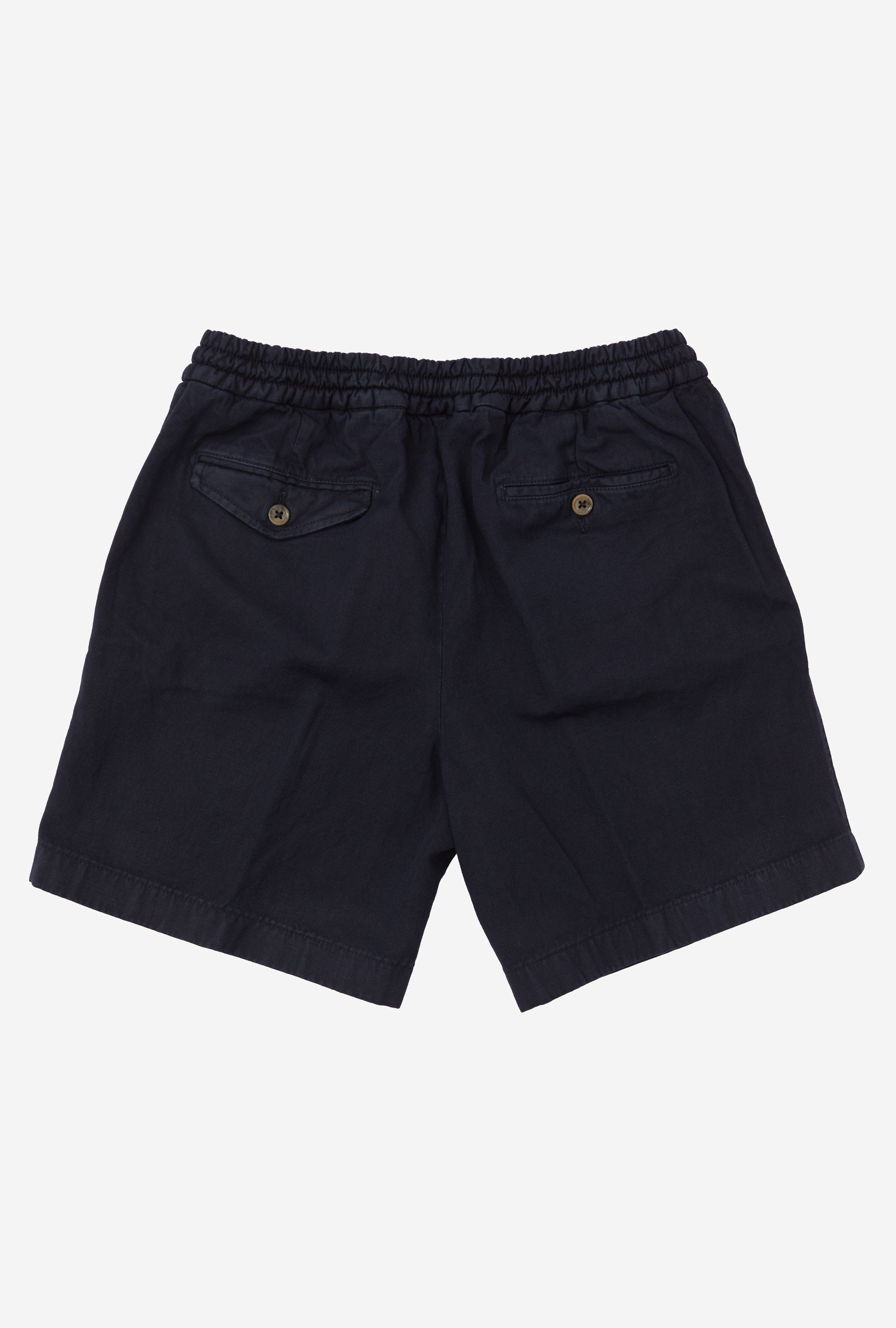 Garment Washed Cotton-Linen Shorts Navy