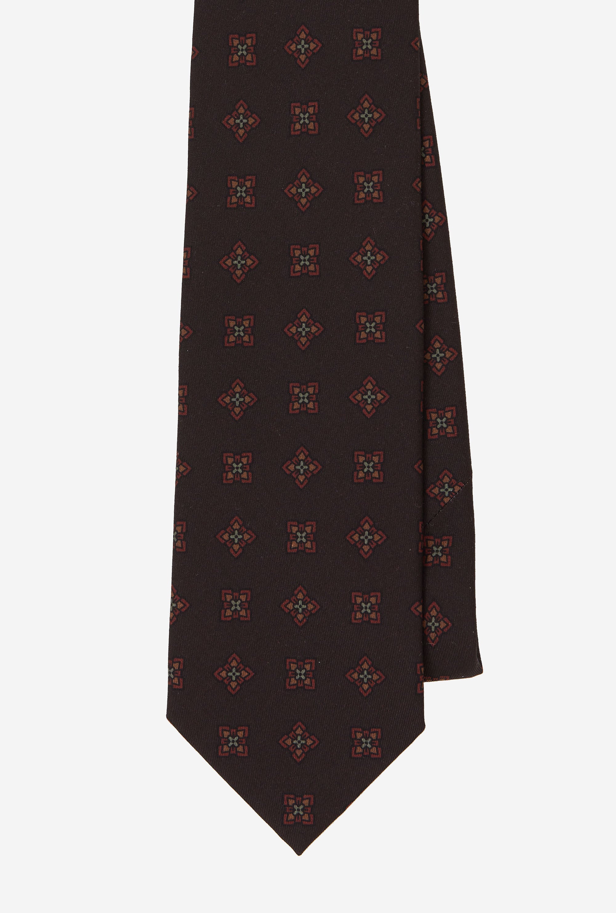 Silk Tie Geometric Espresso Rust Sage
