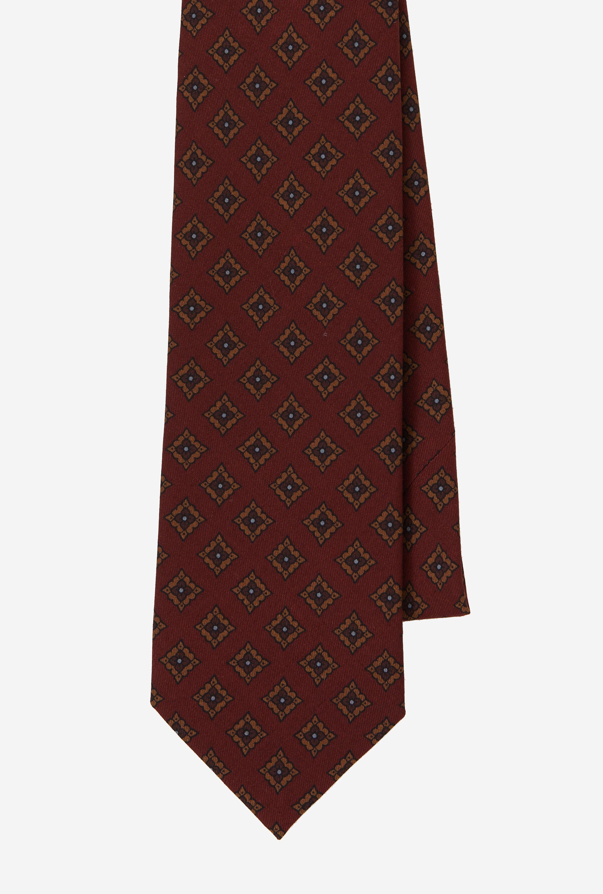Silk Tie Geometric Red Ochre Sky