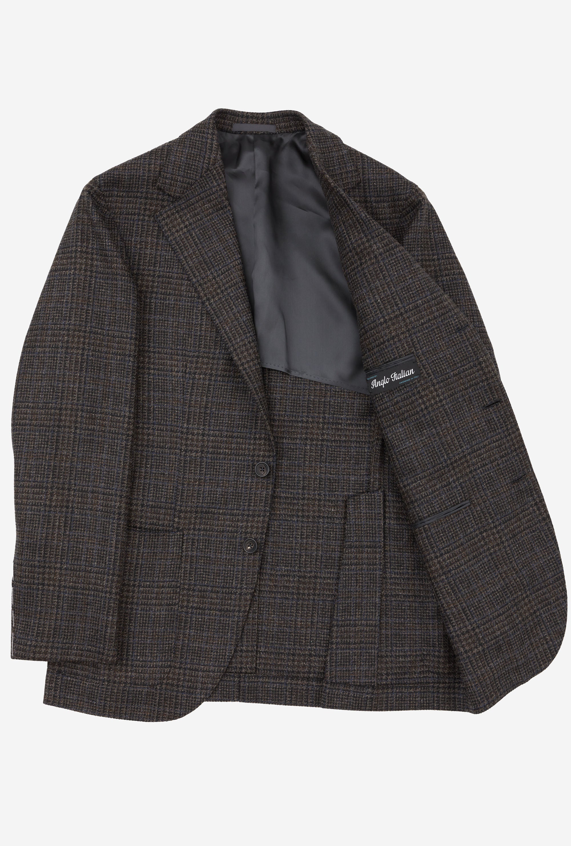 Sport Jacket Wool Cashmere Brown Blue Overcheck