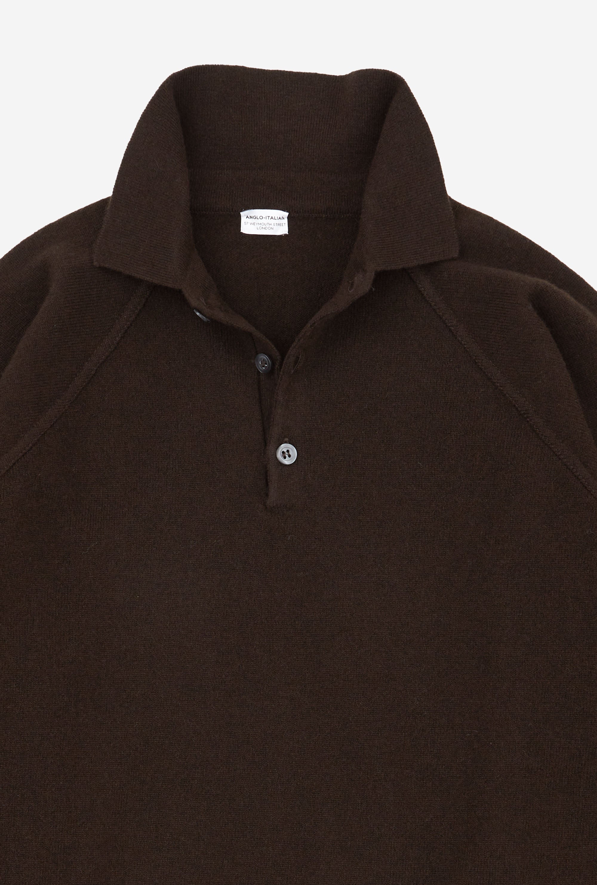Raglan Sleeve Polo Wool-Cashmere Brown