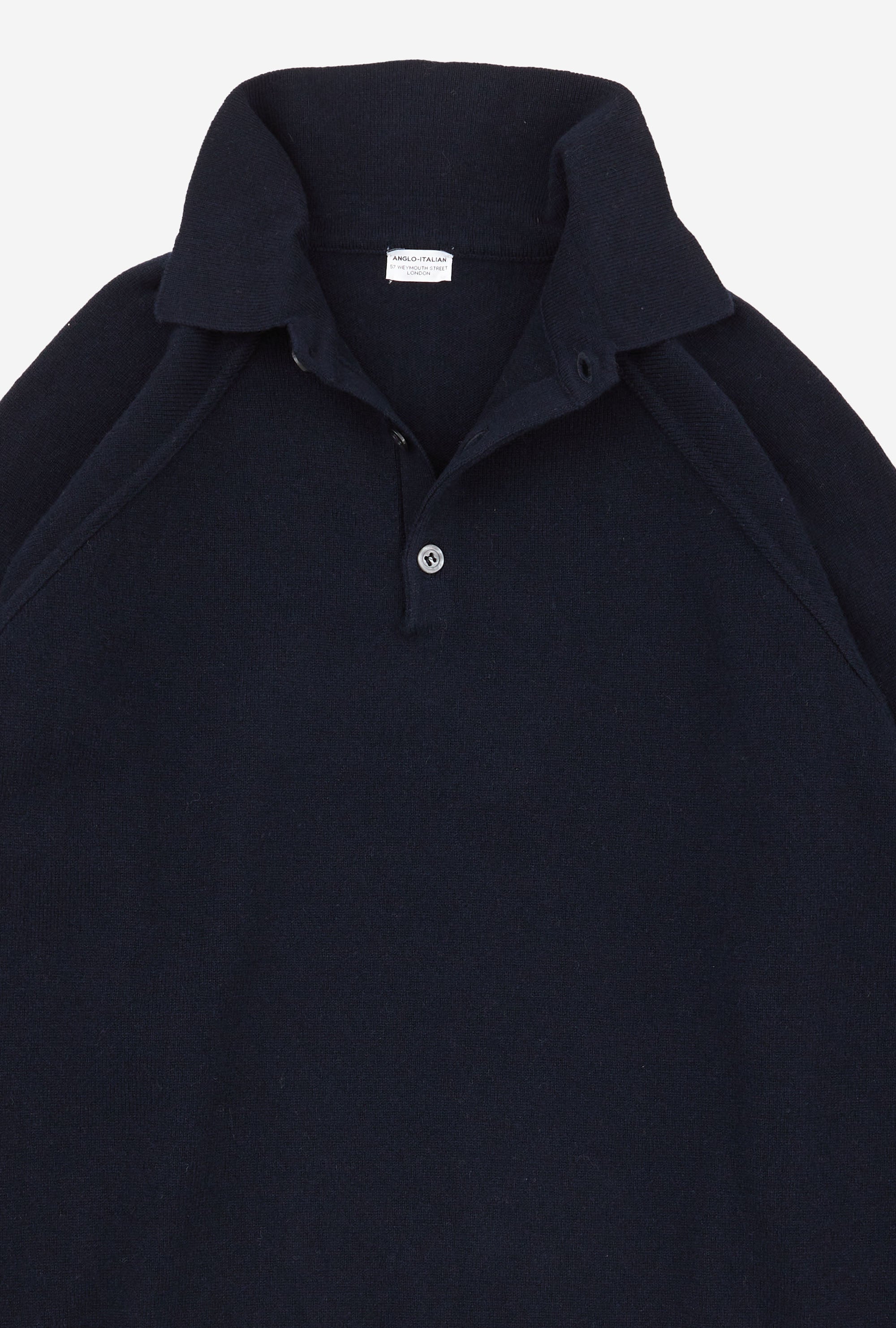 Raglan Sleeve Polo Wool-Cashmere Navy