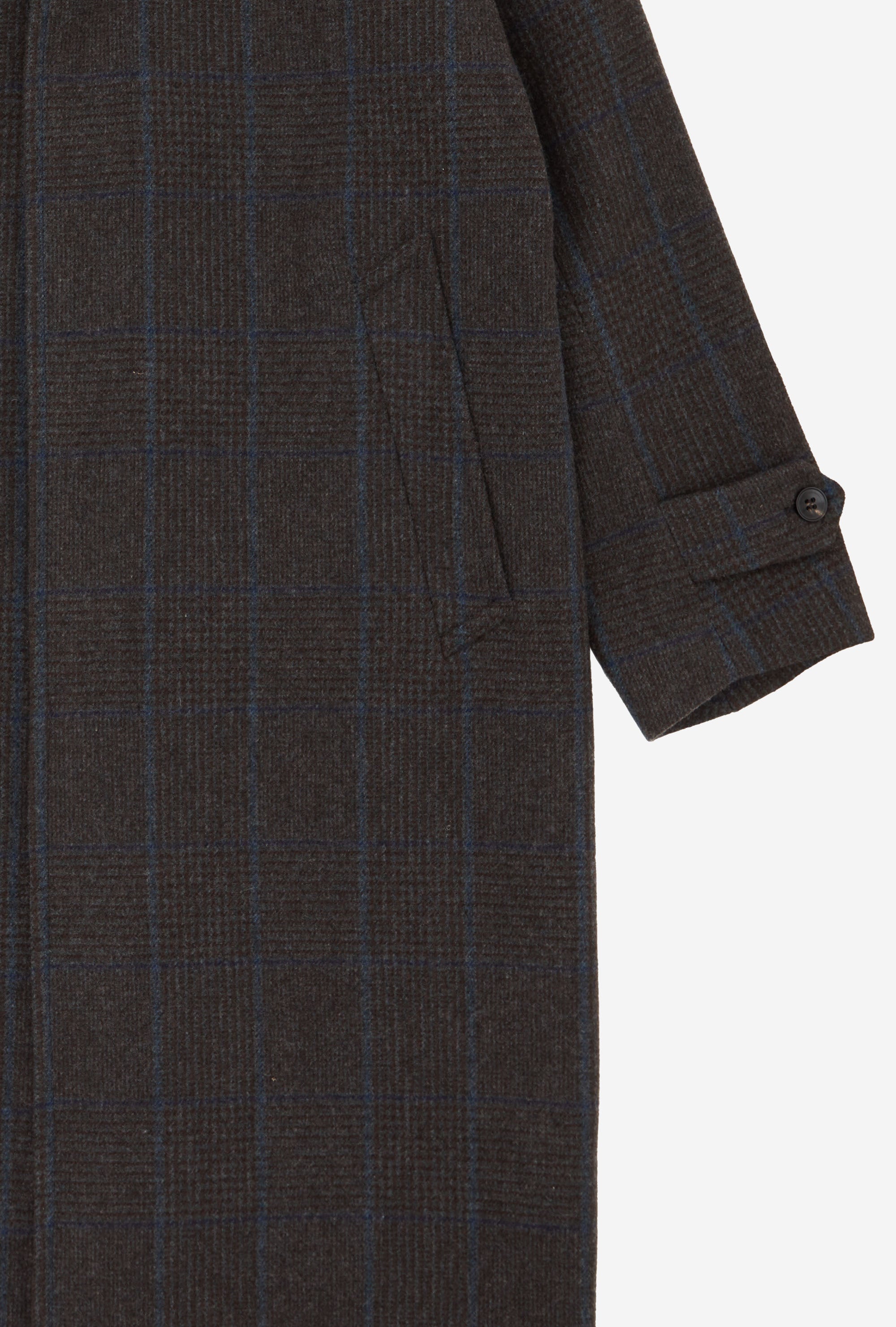 Raglan Sleeve Overcoat Wool Brown Glen Plaid Blue Overcheck