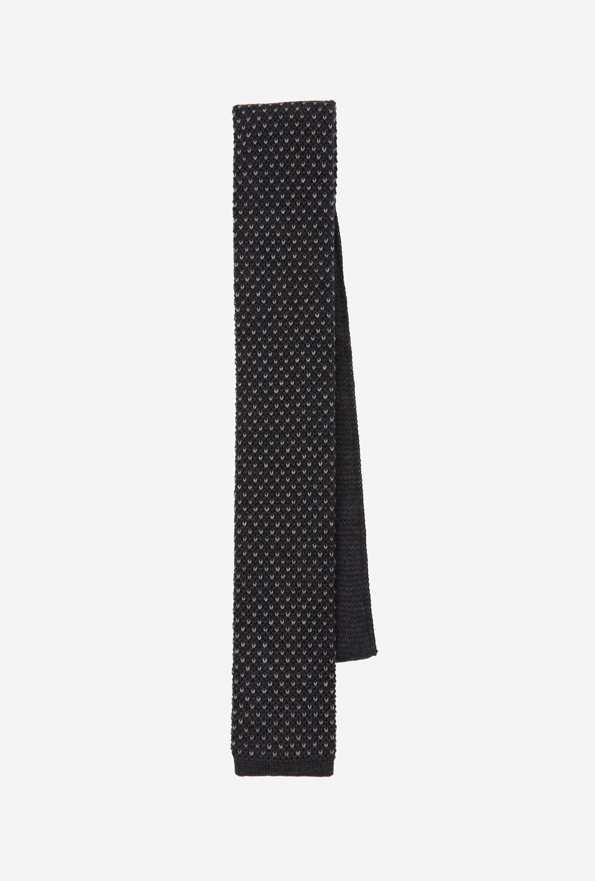 Knit Tie Wool Charcoal Grey Taupe Fleck