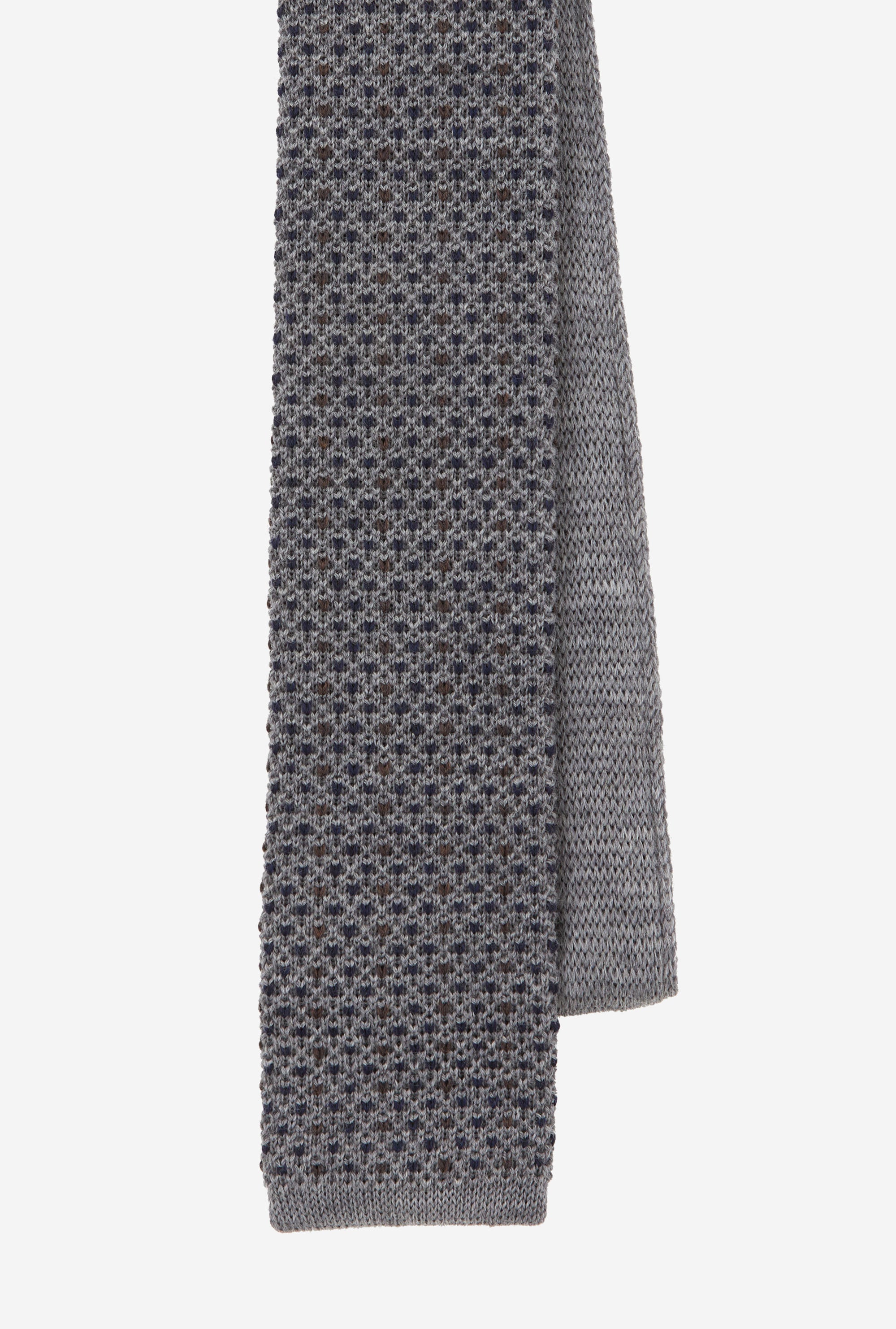 Knit Tie Wool Grey Navy Brown Fleck
