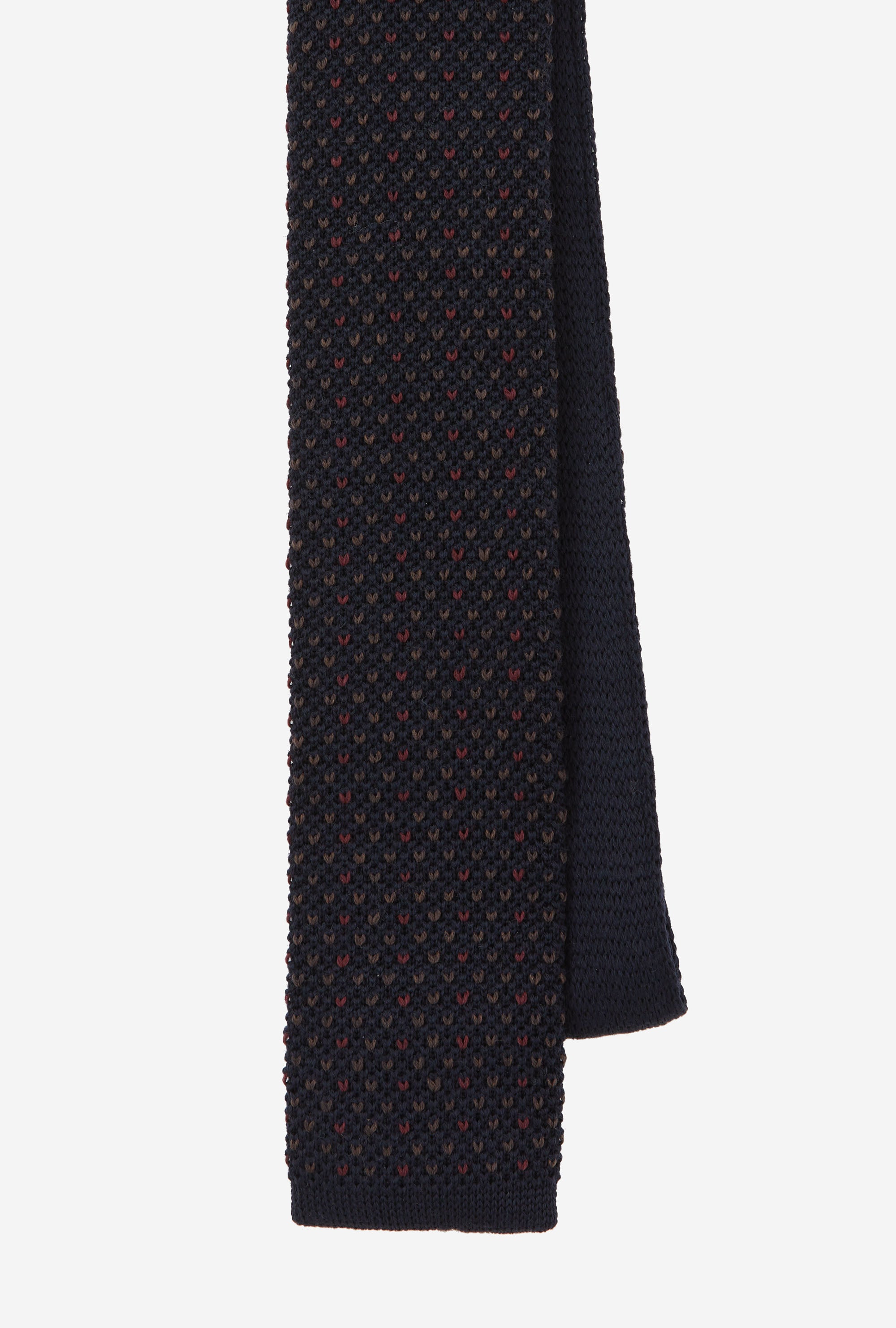Knit Tie Wool Navy Red Brown Fleck