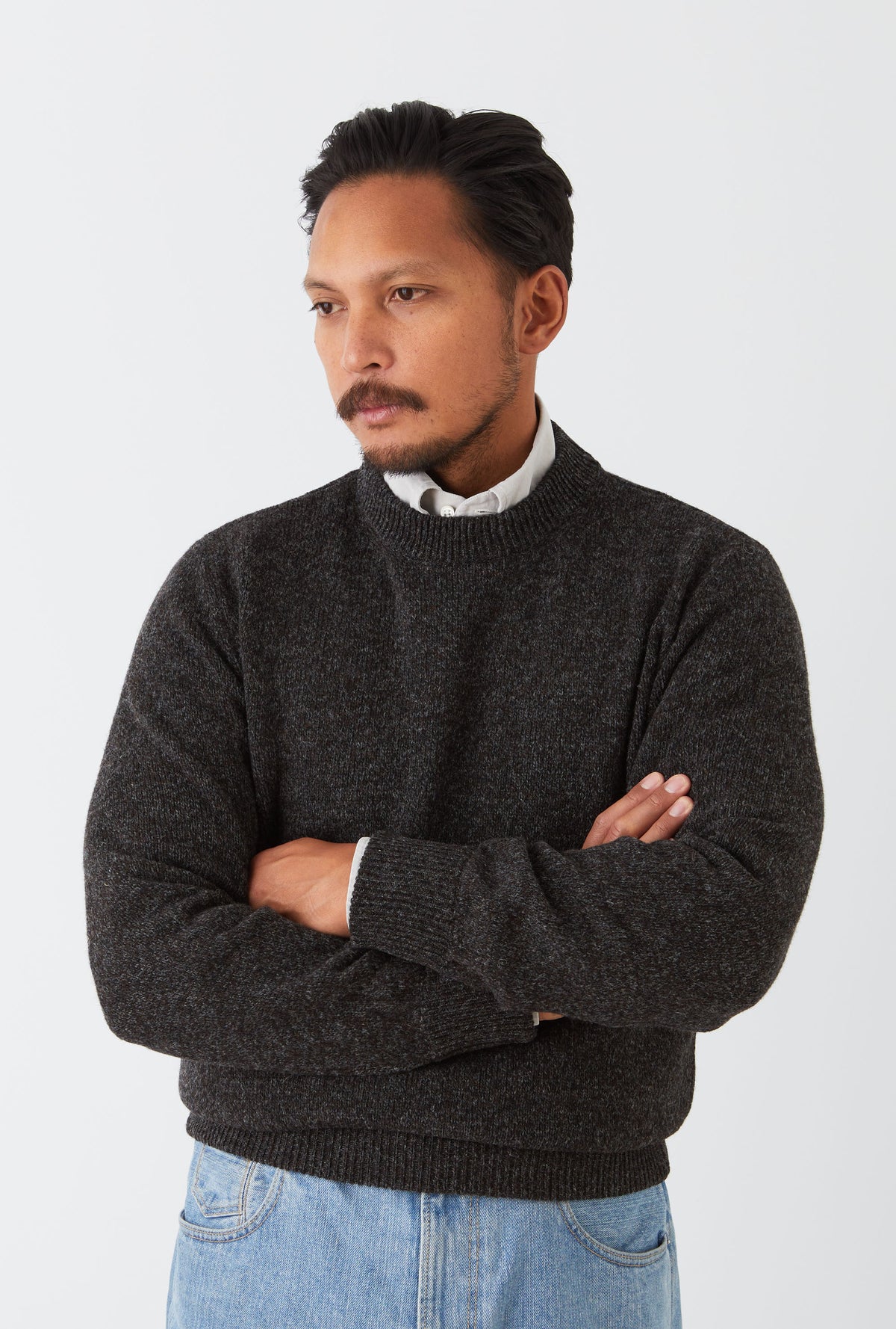 Crewneck Shetland Charcoal Chocolate Melange