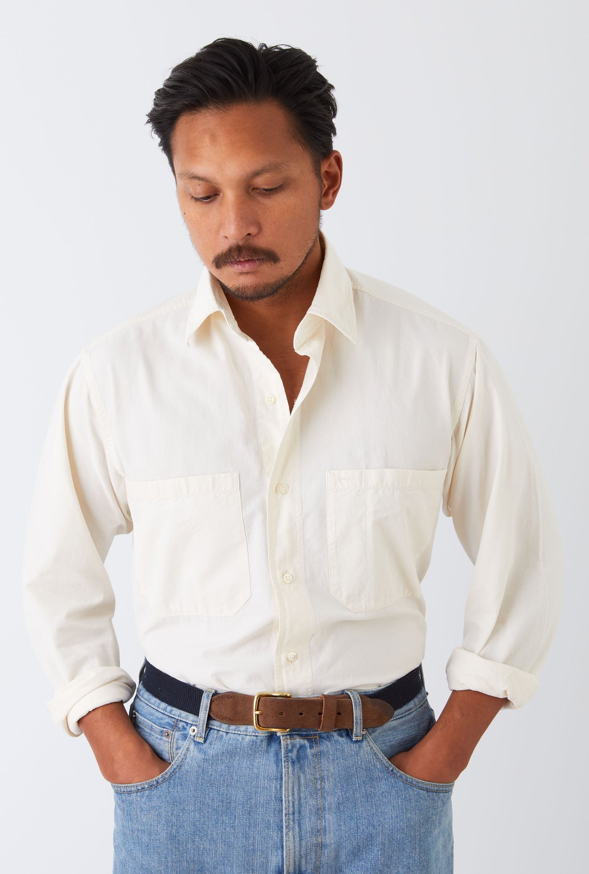 Mechanics Shirt Washed Cotton Twill Ecru