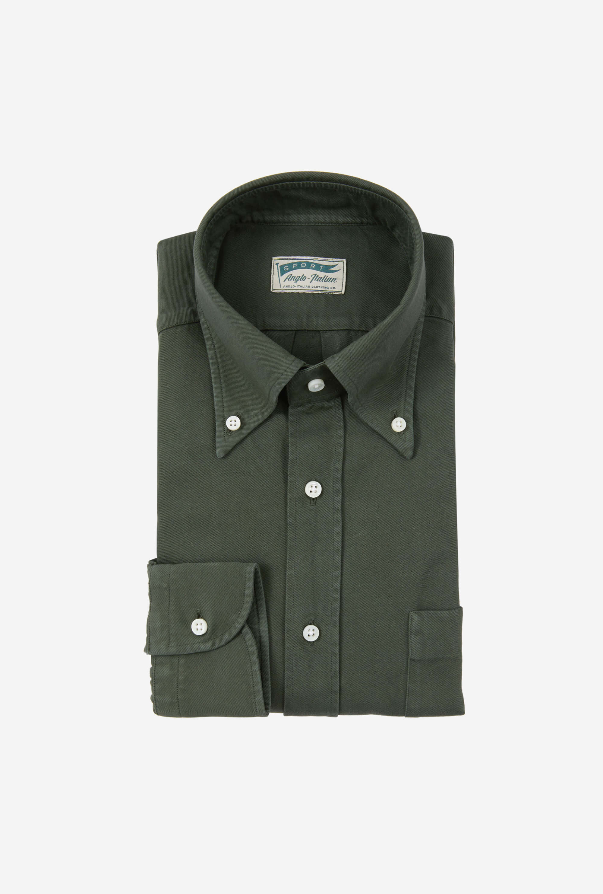 Button Down Sport Shirt Garment Dye Forest Green