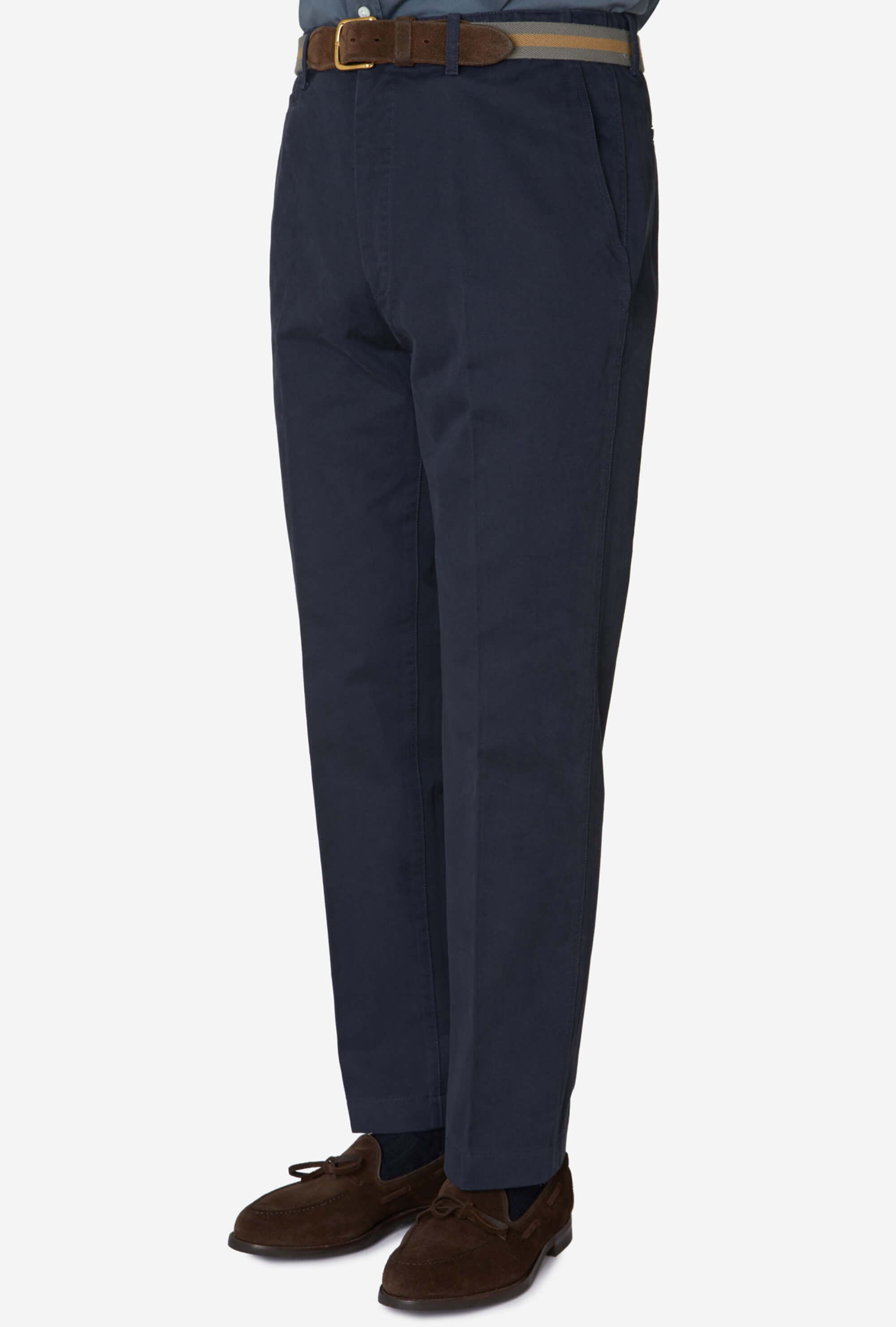 Garment Washed Flat Front Cotton Trouser Navy